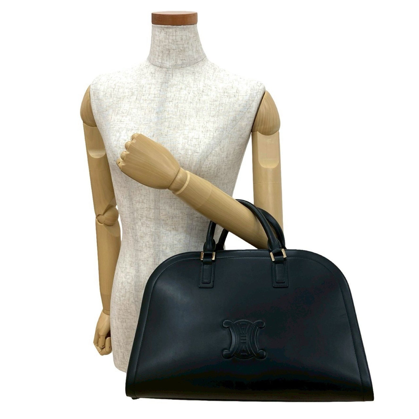 CELINE Triomphe Logo Motif Leather Mini Boston Bag in