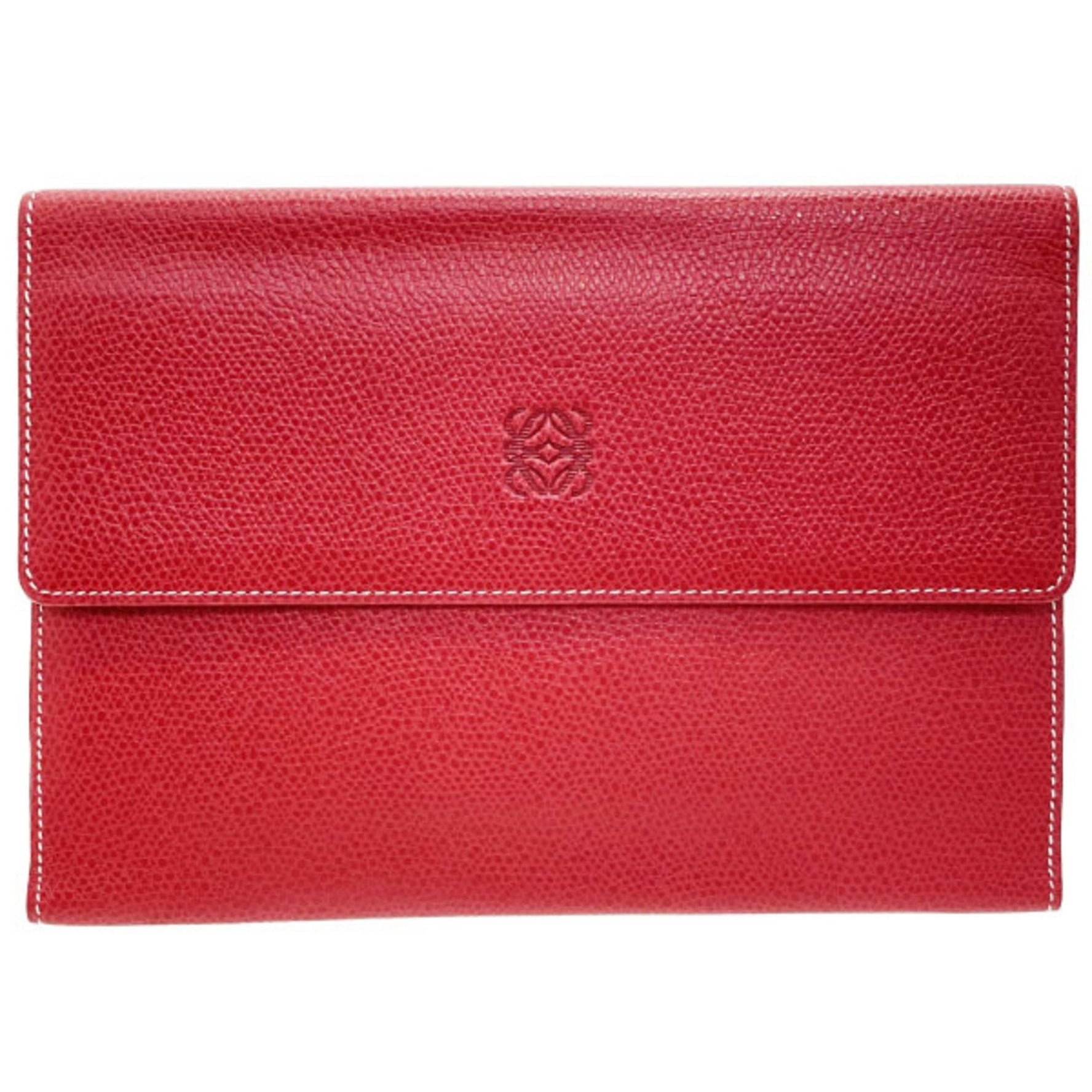 Loewe Anagram Tri-fold Long Wallet in Embossed Leather, Red