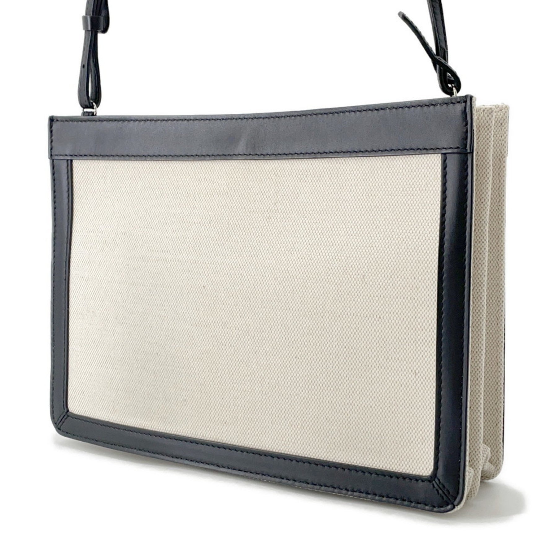 Balenciaga Shoulder Bag Navy Pochette Canvas Leather Black