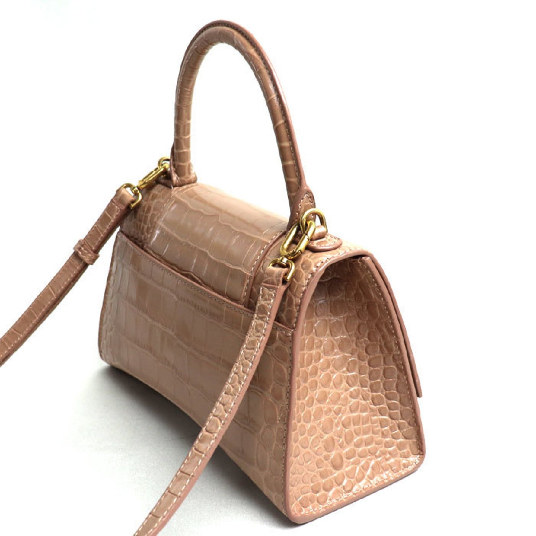 BALENCIAGA Hourglass Small Embossed 2-Way Shoulder Bag Pink Beige Women's