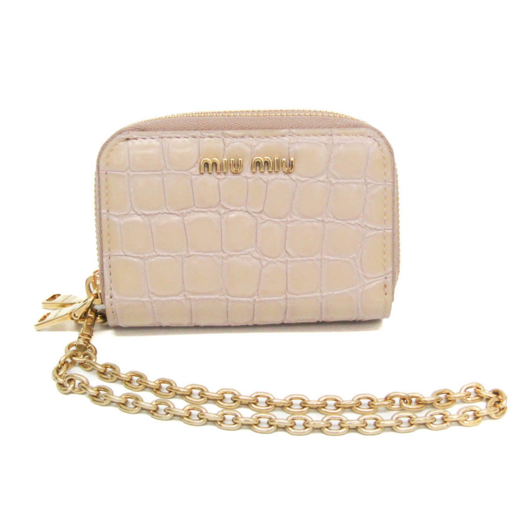 Miu Miu Double Zipper Leather Card Case Pink Beige