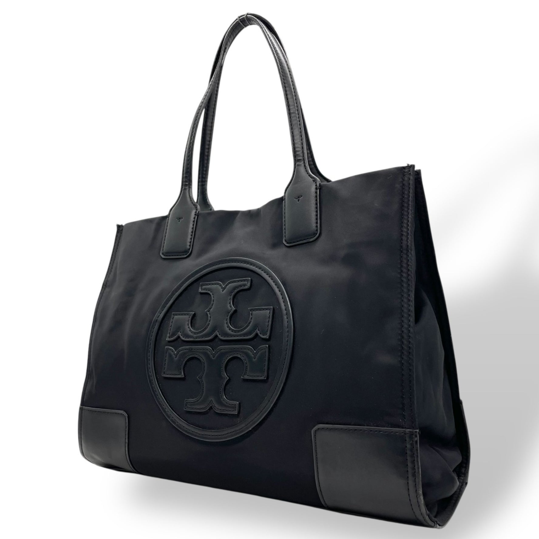TORY BURCH Era Tote Bag, Black Nylon and Leather with Gold Hardware Logo, Shoulder Strap, Women's, U17