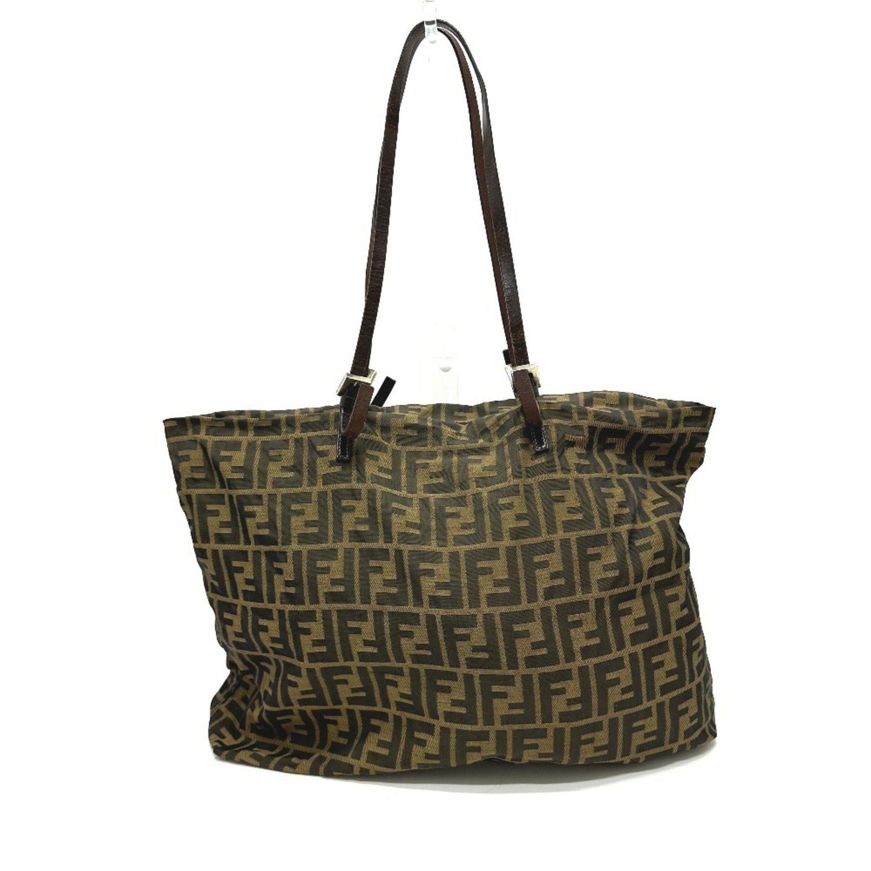 FENDI Zucca print handbag with logo hardware, all-over tote bag in canvas/leather