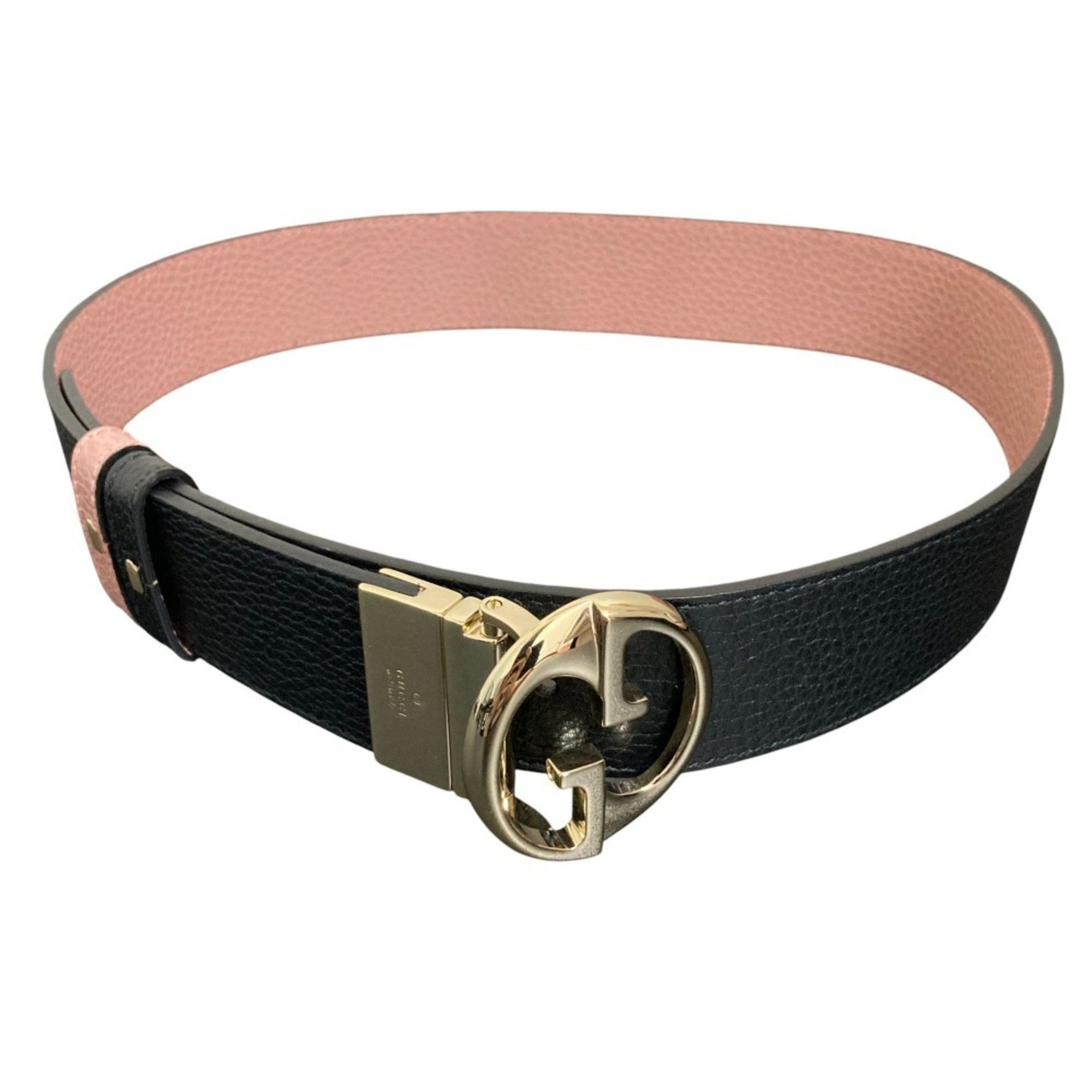 GUCCI GG Buckle Reversible Leather Belt Black/Pink