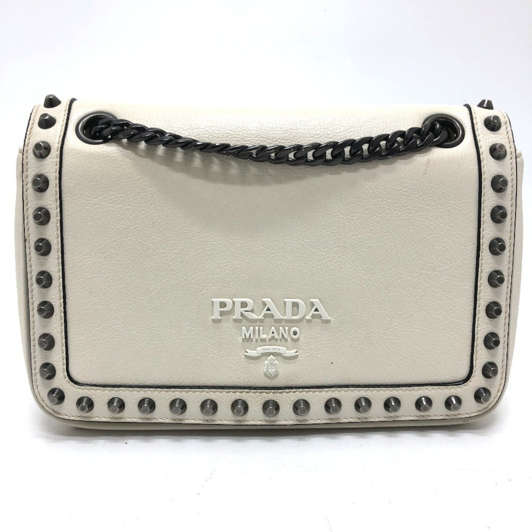 PRADA Logo Stud Chain Shoulder Bag, Leather