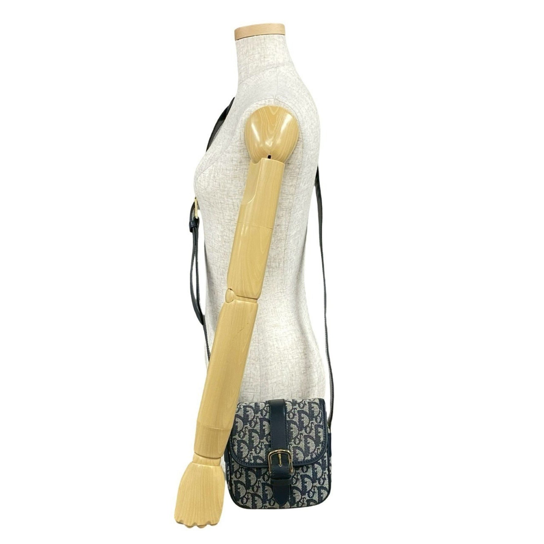 Christian Dior Trotter Pattern Leather Canvas Shoulder Bag Pochette