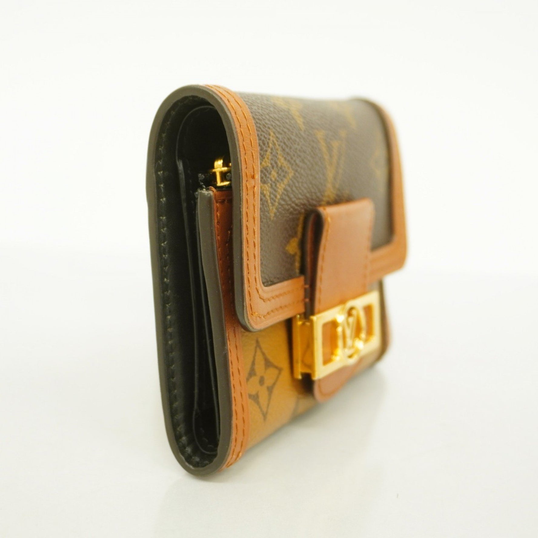 Louis Vuitton Monogram Reverse Portefeuille Dauphine Compact Tri-fold Wallet M68725 Brown Women's