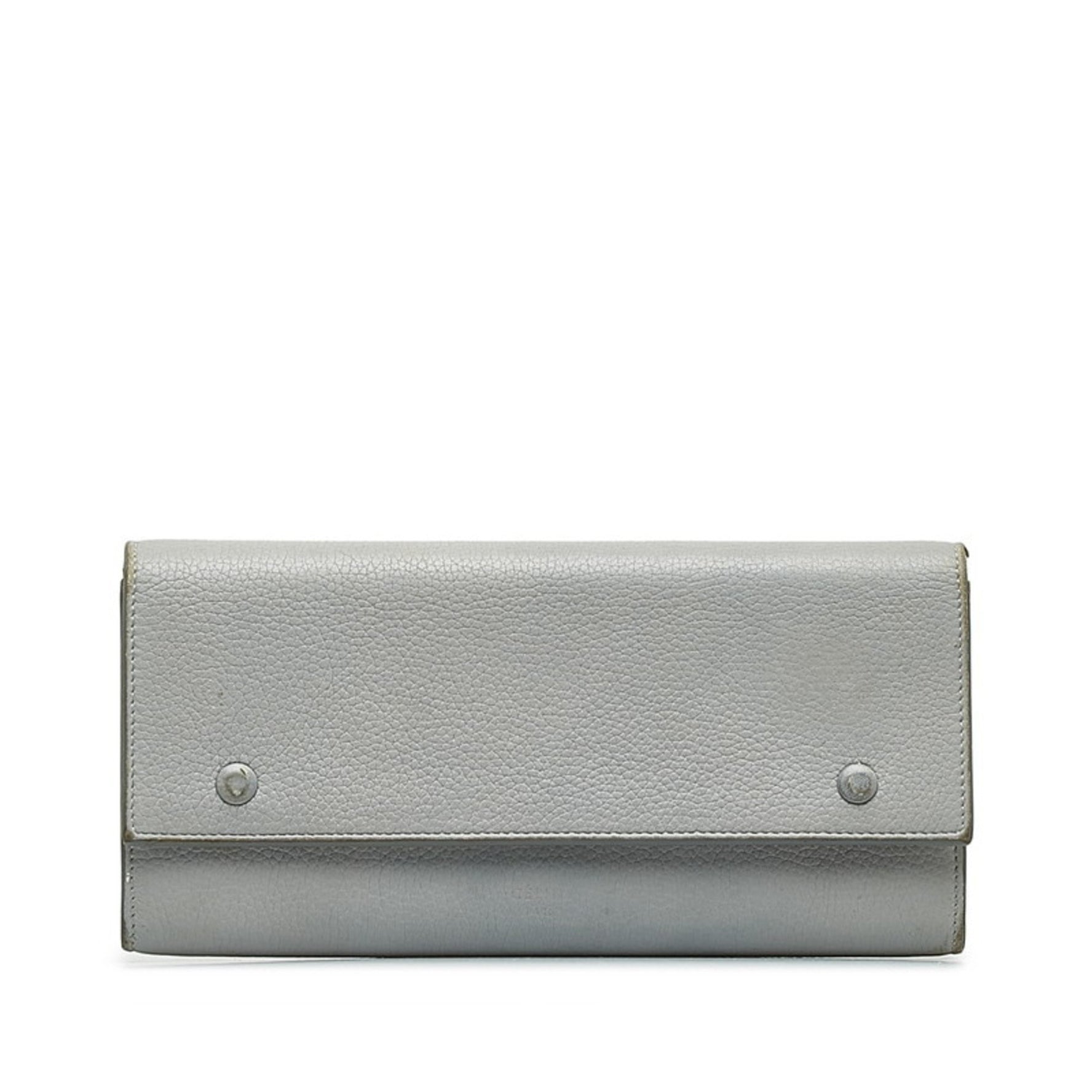 CELINE Large Flap Multi-Function Long Wallet Grey Leather