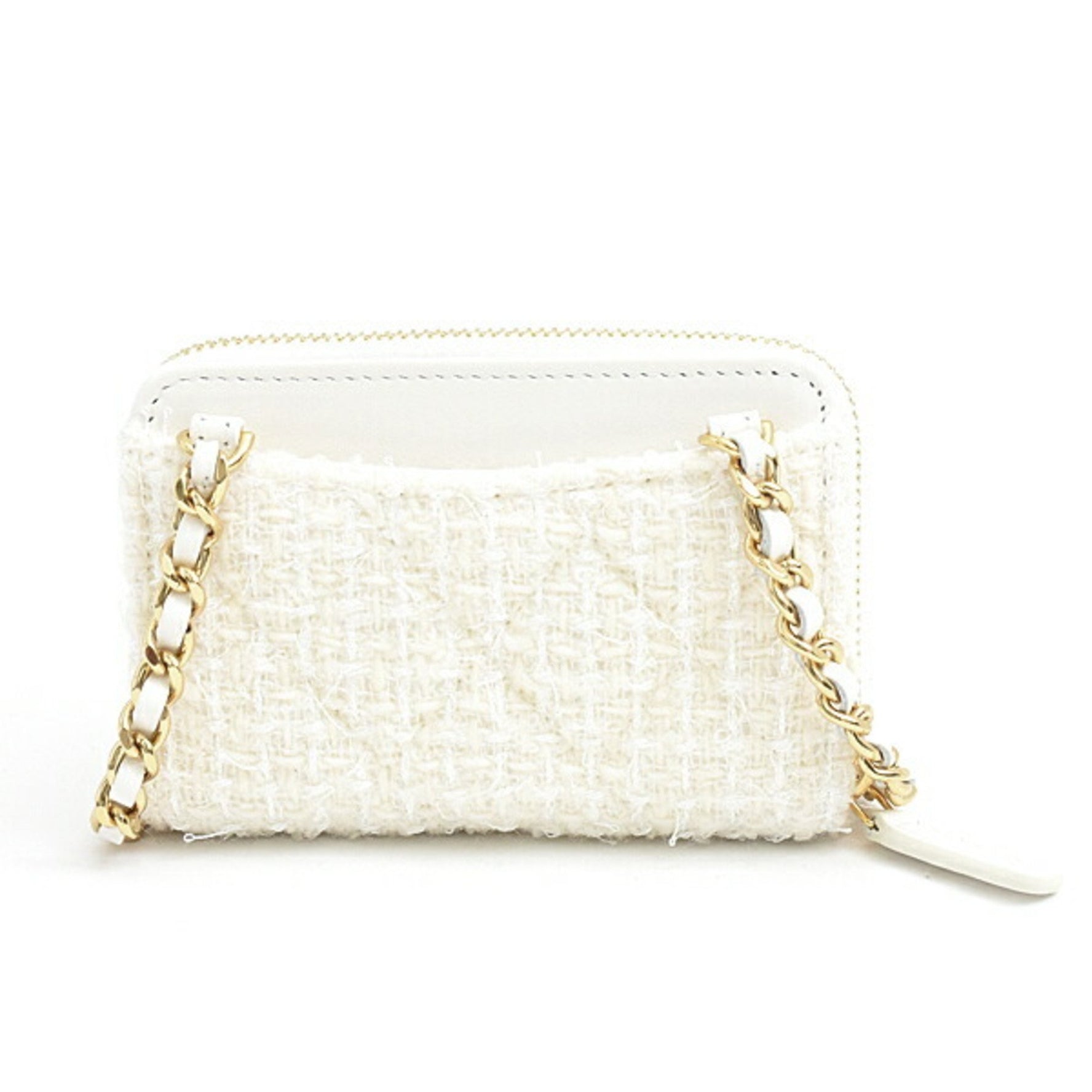 Chanel Matelasse Ribbon Chain Shoulder Business Card Holder/Card Case Wallet/Coin Tweed