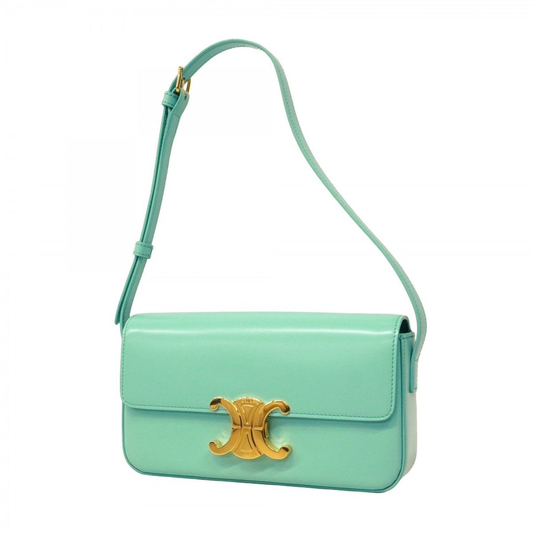Celine Triomphe Claude Leather Shoulder Bag, Mint