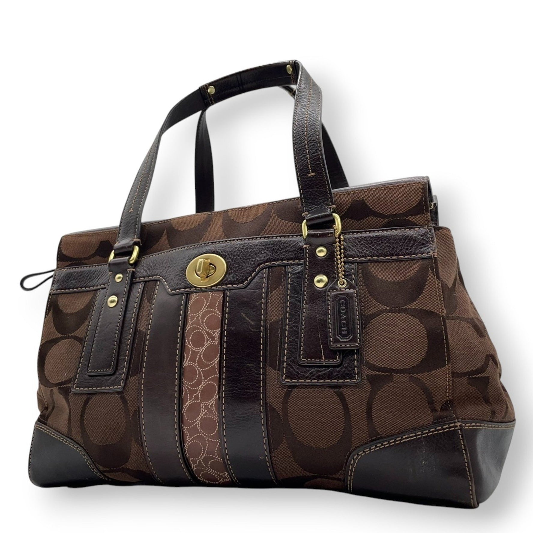COACH Signature Tote Bag, Canvas, Turnlock, Shoulder Size