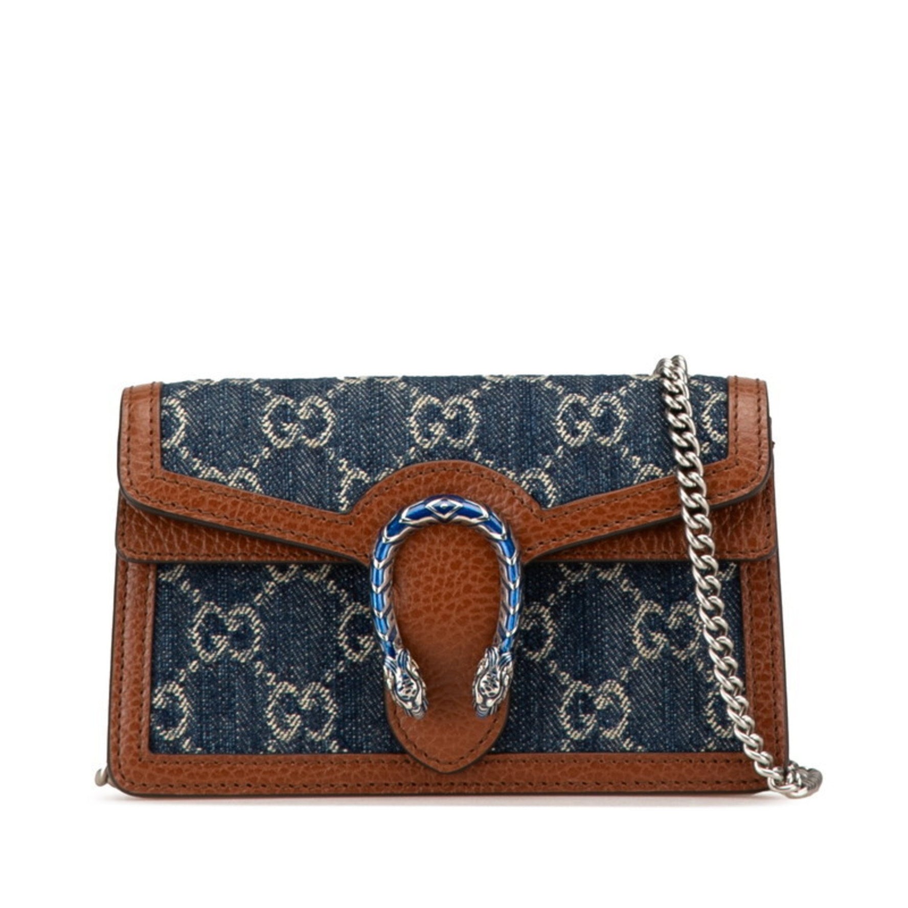Gucci GG Denim Dionysus Super Mini Bag Crossbody Chain Shoulder Indigo Blue Leather