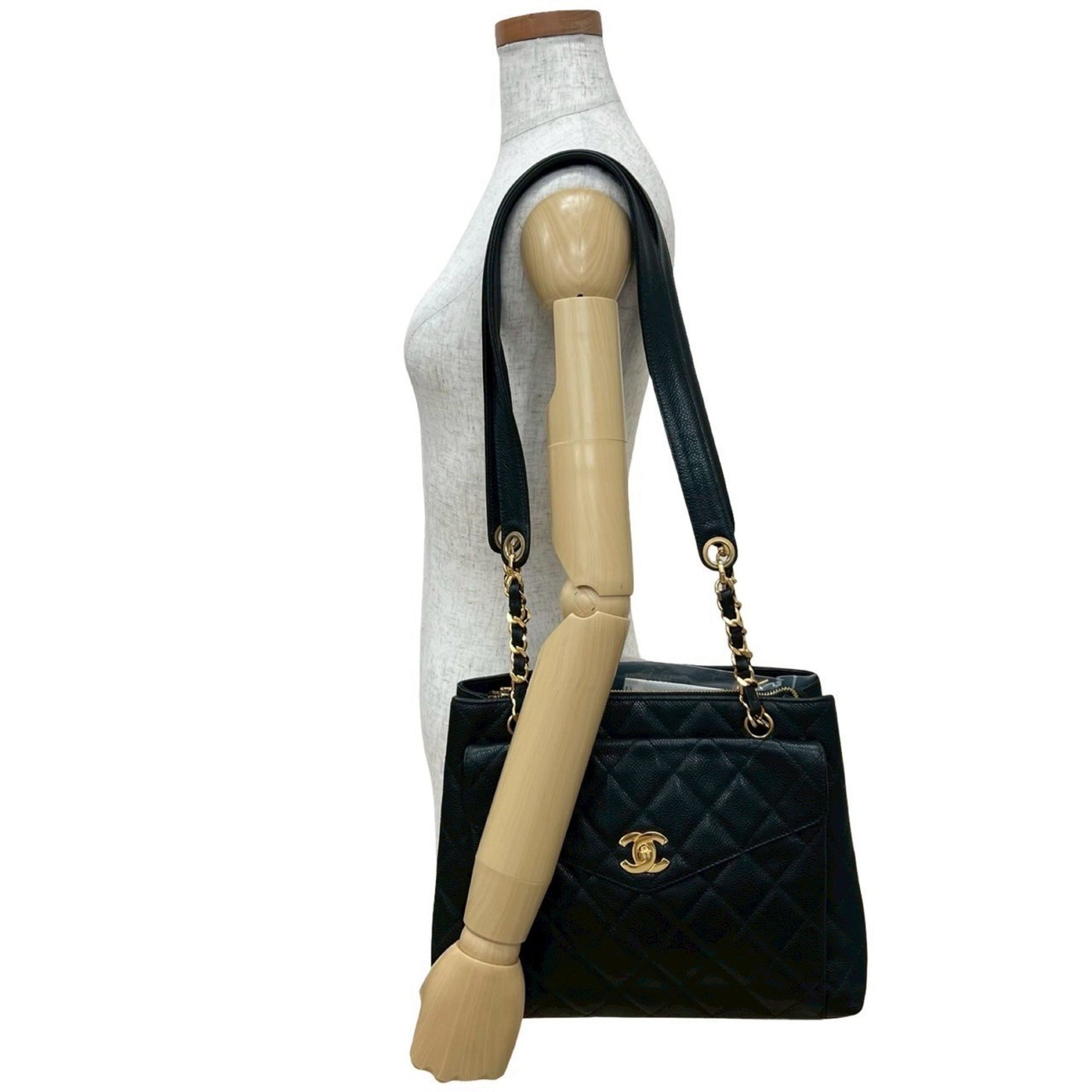 CHANEL Matelasse Coco Caviar Leather Chain Semi Shoulder Bag, 258-6