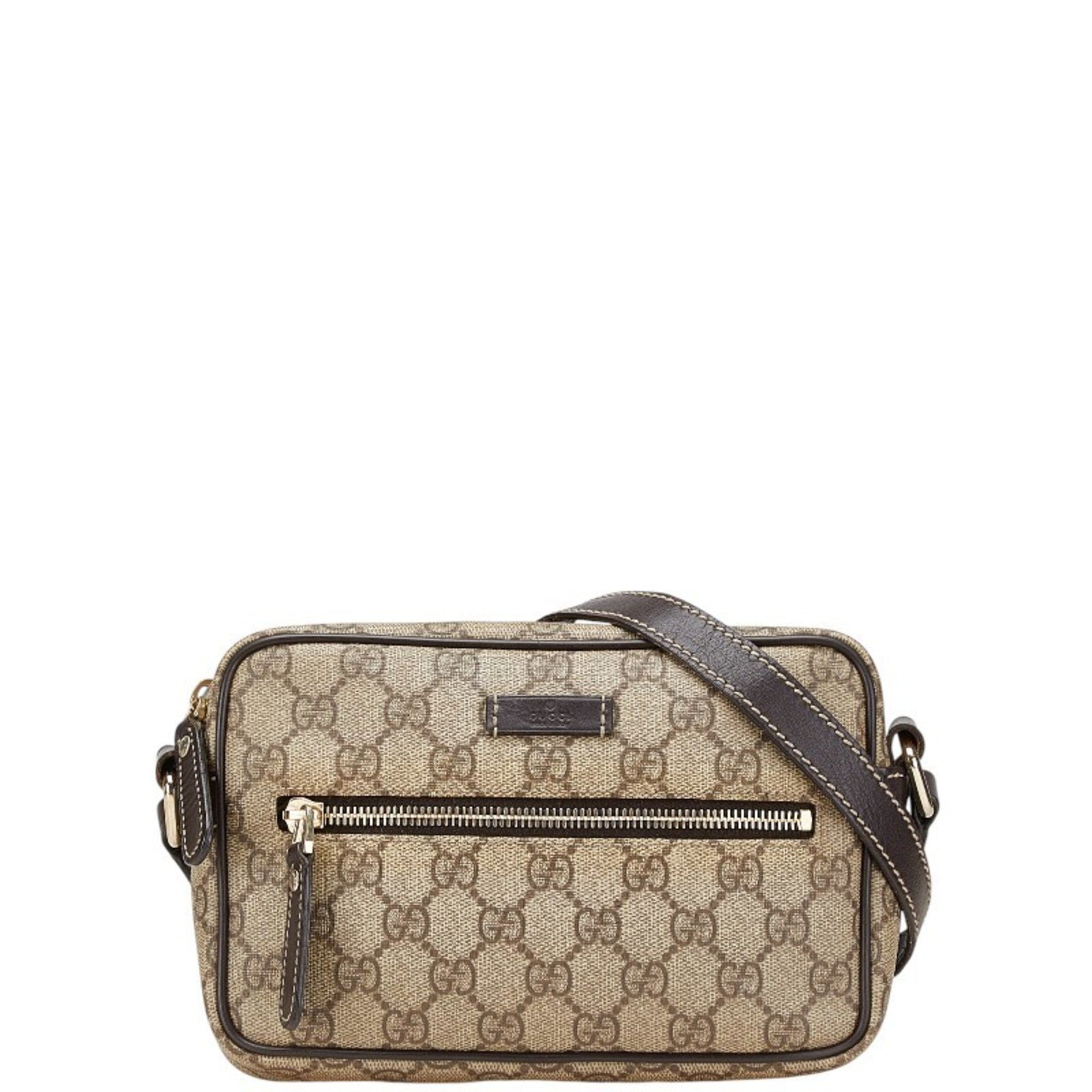 Gucci GG Supreme Crossbody Shoulder Bag Beige Brown Leather