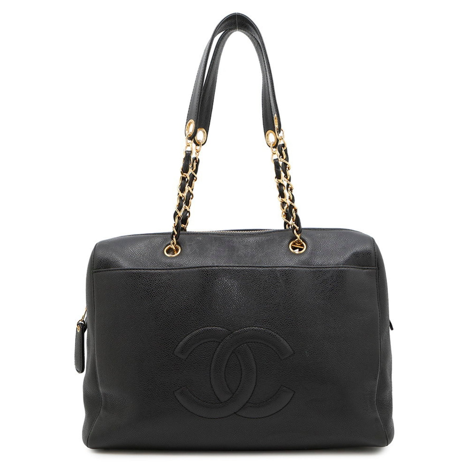 Chanel Chain Tote Bag with Coco Mark and Caviar Skin, Black