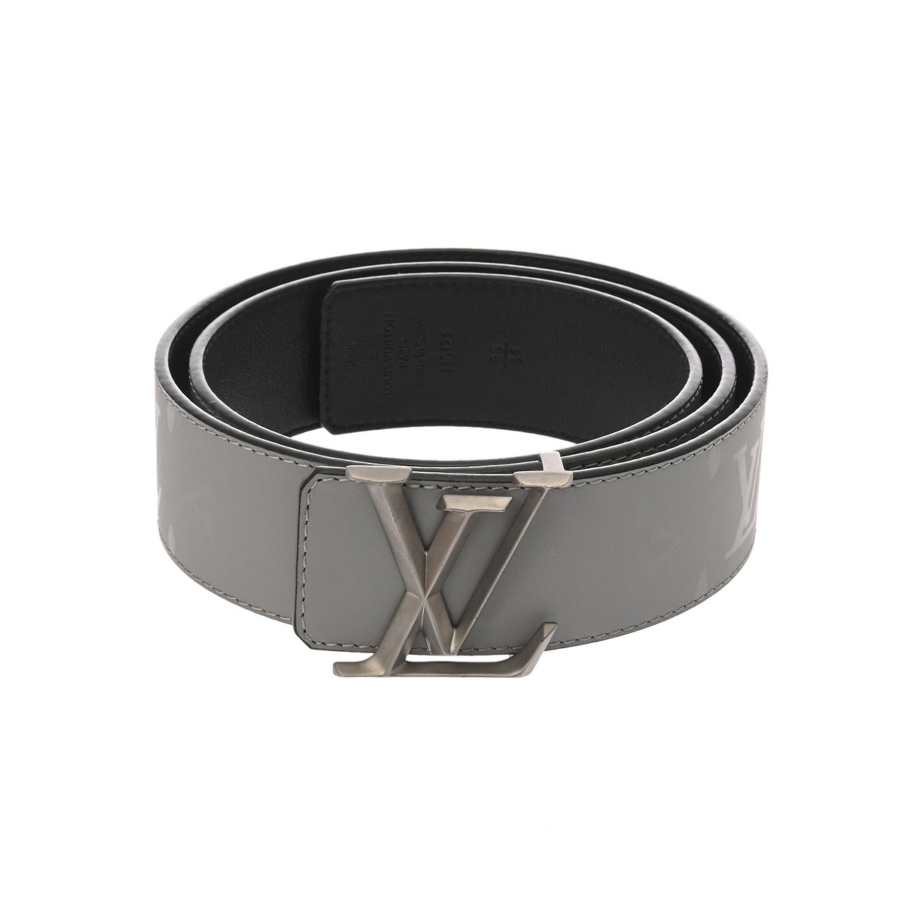 LOUIS VUITTON Monogram Illusion Santur size 85 gray leather belt, A rank, pre-owned, Ginzo