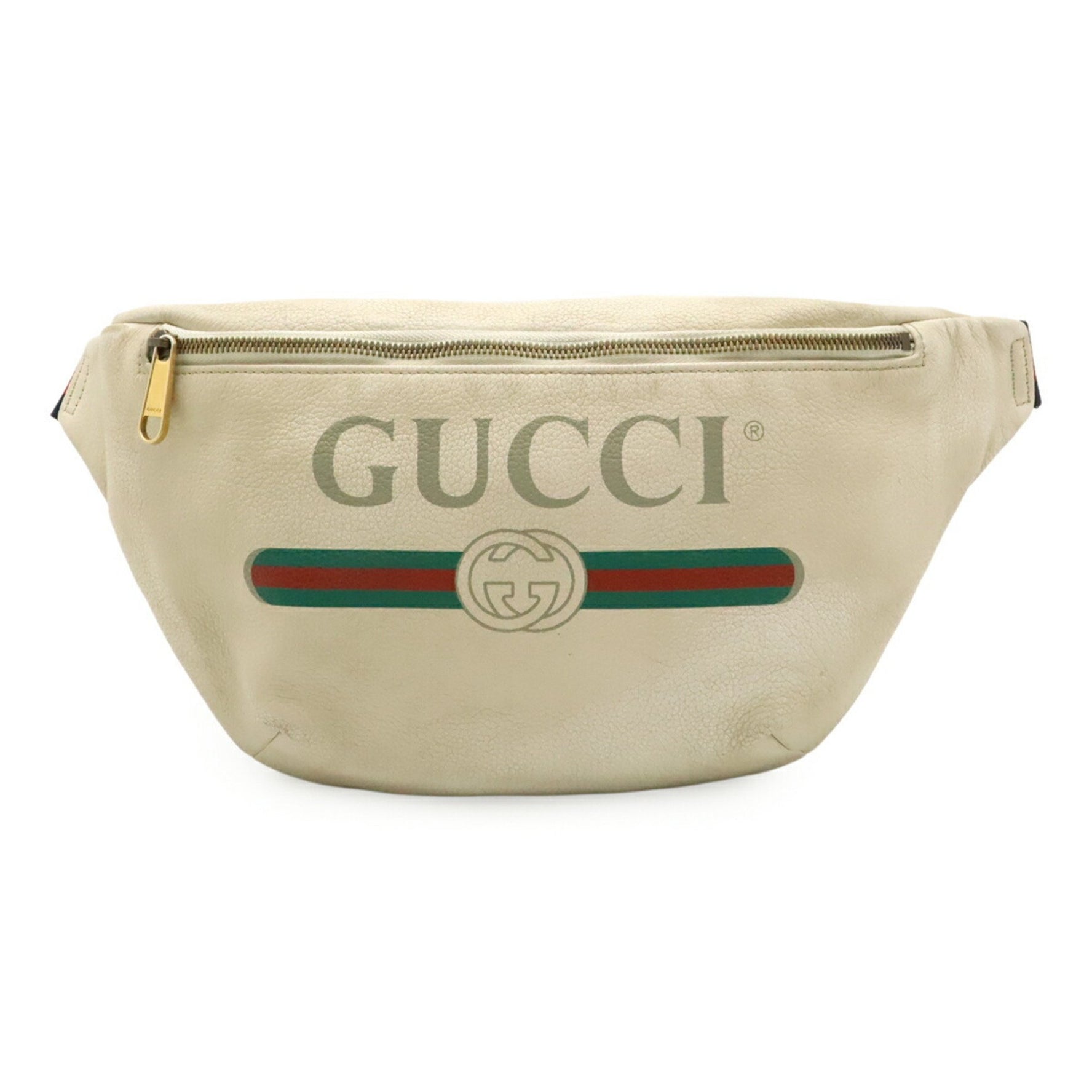 GUCCI Print Sherry Line Belt Bag Body Waist Pouch Leather Ivory White