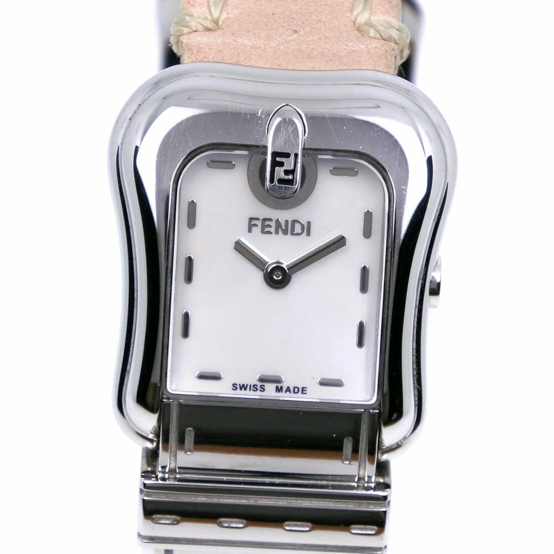 Fendi Befendi Watch Stainless Steel x Leather Pink Quartz Analog Display Ladies Shell Dial