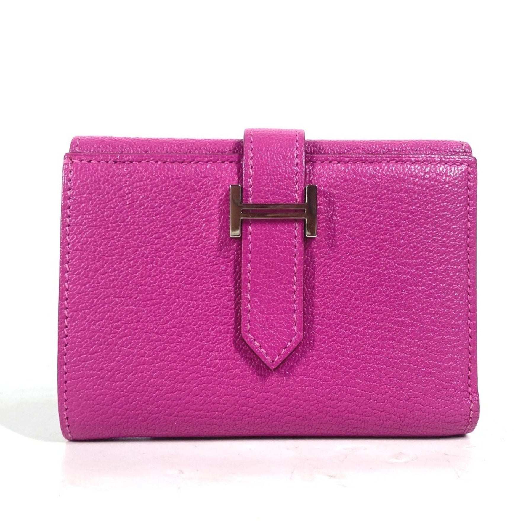 HERMES Bearn Compact Combination Wallet Tri-fold Chevre Ladies Magnolia Pink Purple