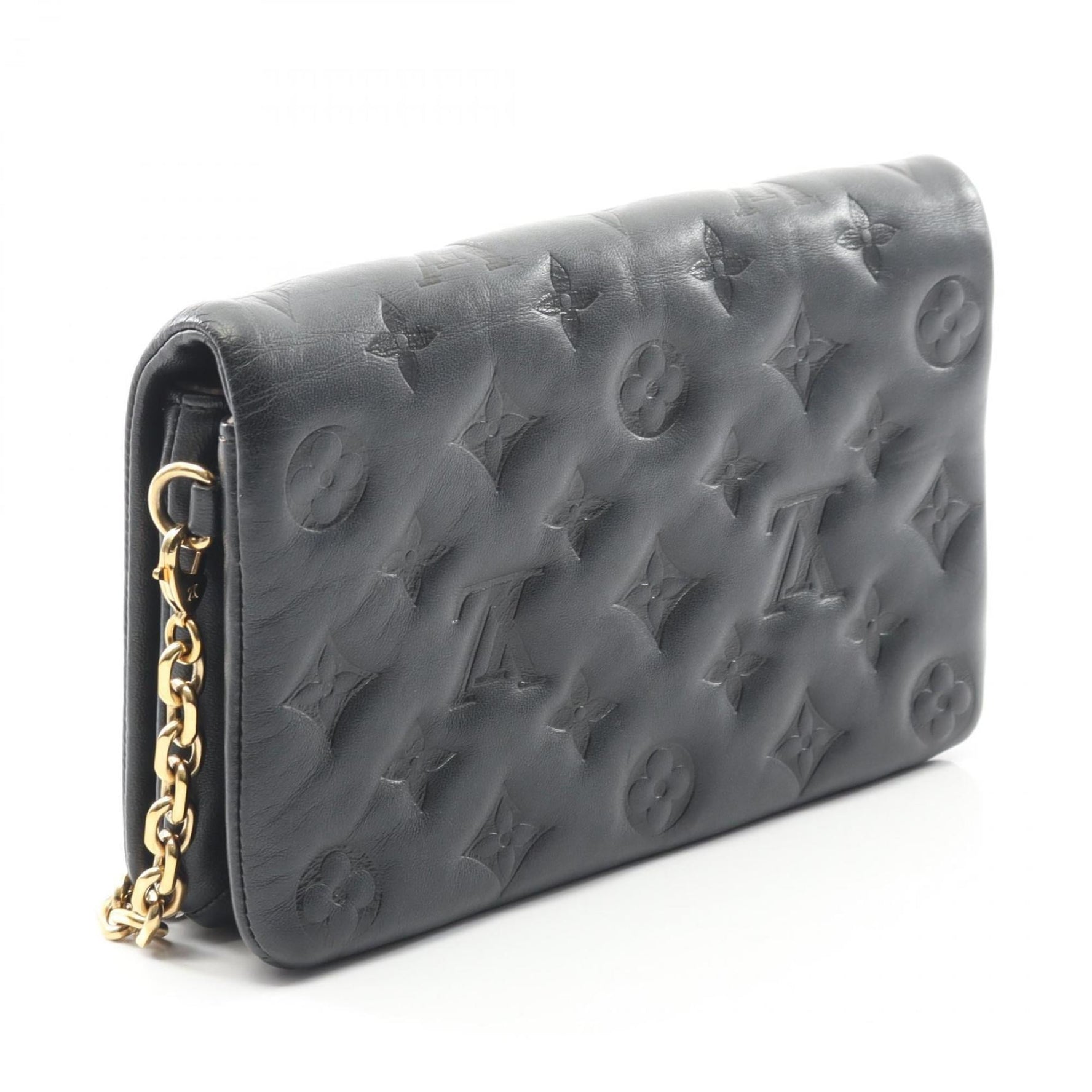 Louis Vuitton Coussin Pochette in Monogram Embossed Noir Lambskin Shoulder Bag, Black
