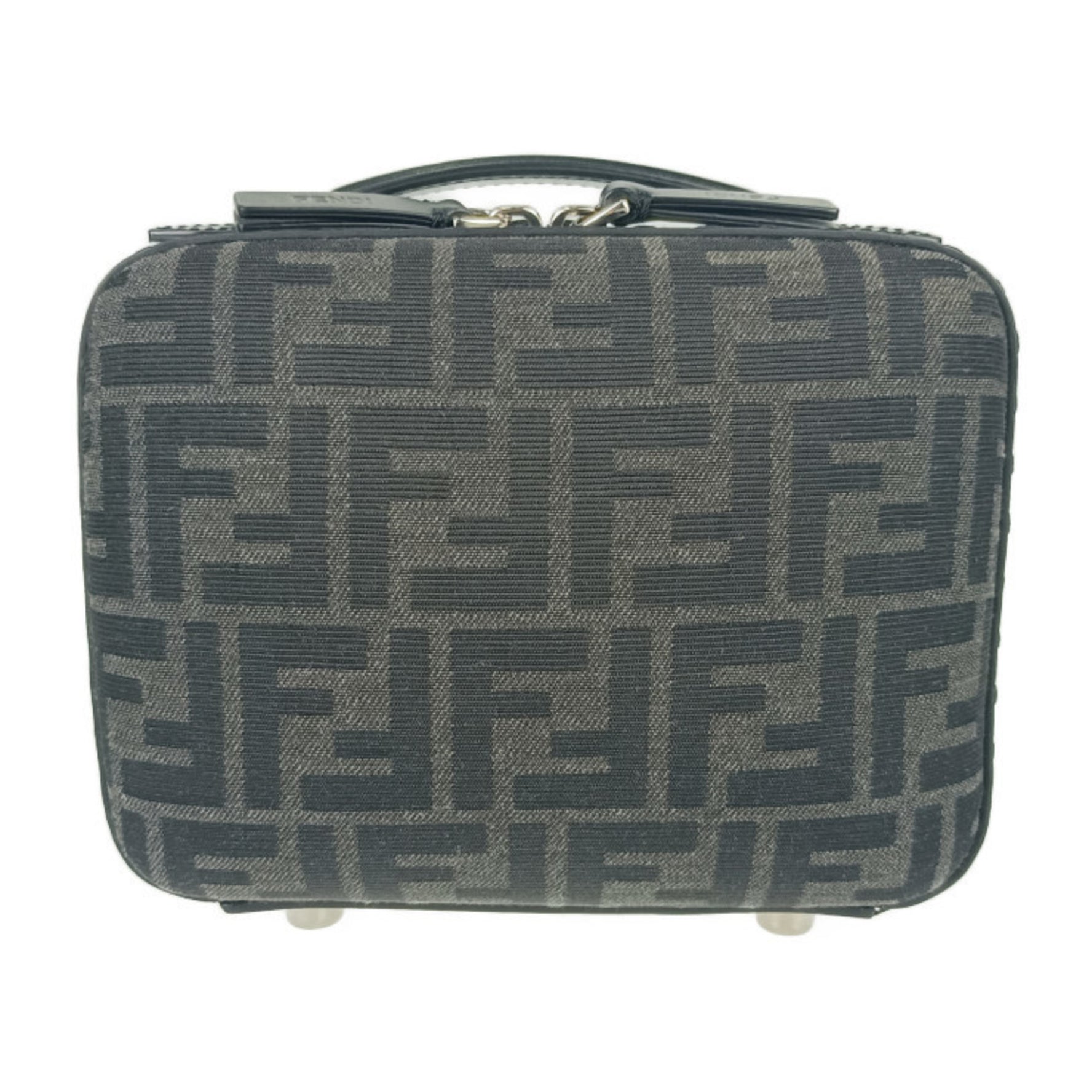 FENDI Zucca Mini Shoulder Bag Grey Black Canvas Leather Handbag