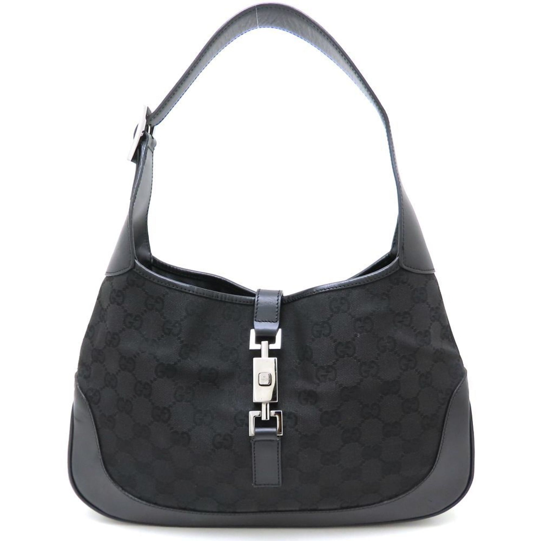GUCCI Jackie 00963 Shoulder Bag in GG Canvas and Leather, Black,