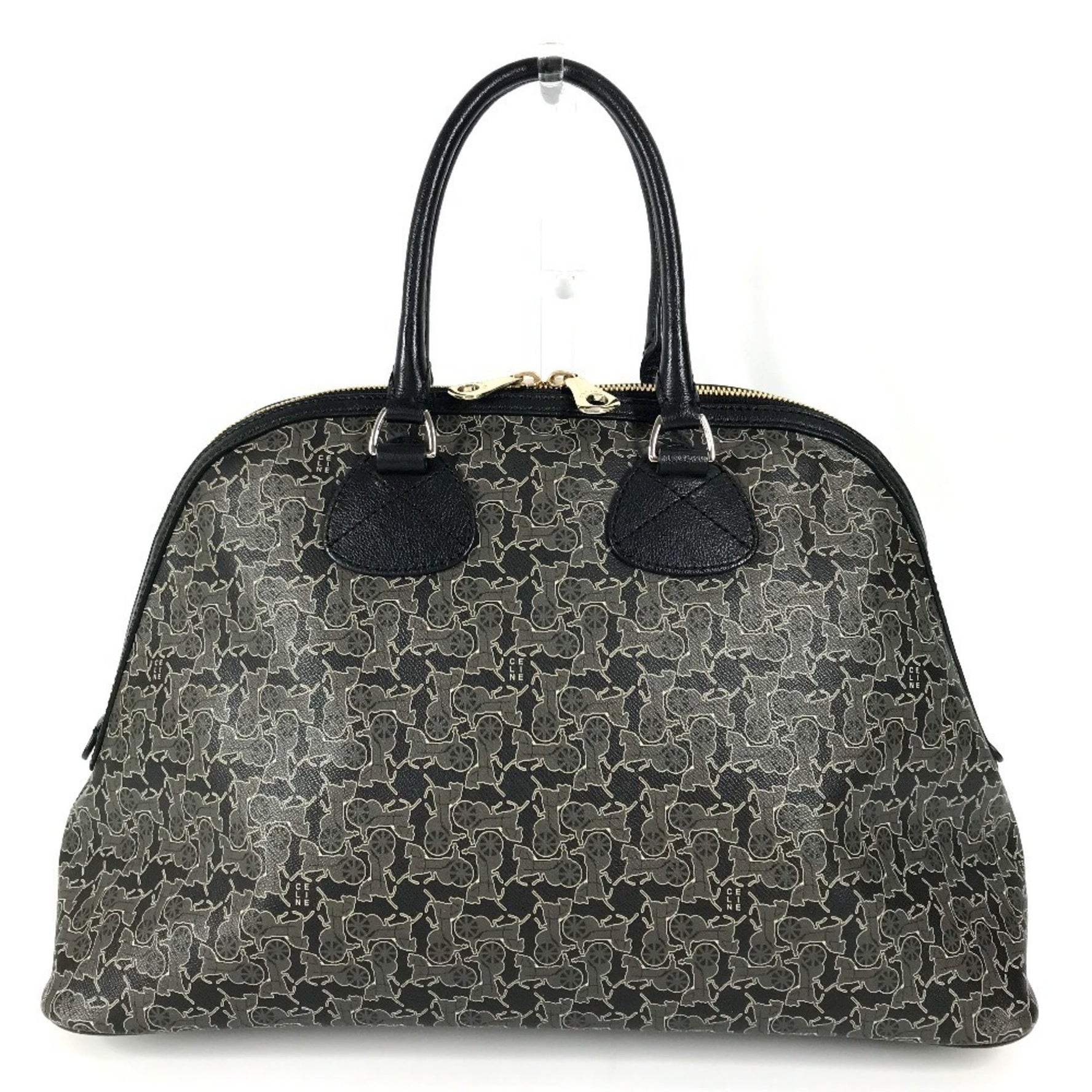 CELINE Sulky Logo Mini Boston Bag, Handbag, Leather, Black