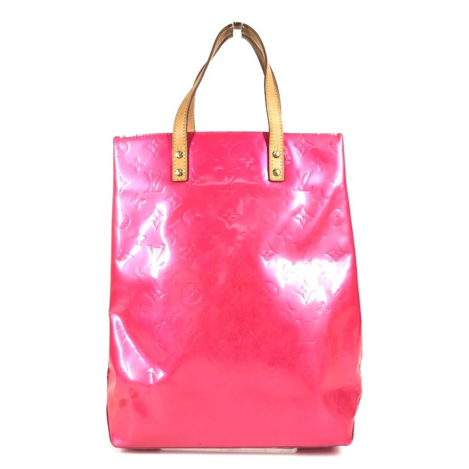 LOUIS VUITTON Monogram Vernis Reed MM Handbag, Vertical Tote Bag, Vernis, Fuchsia Pink