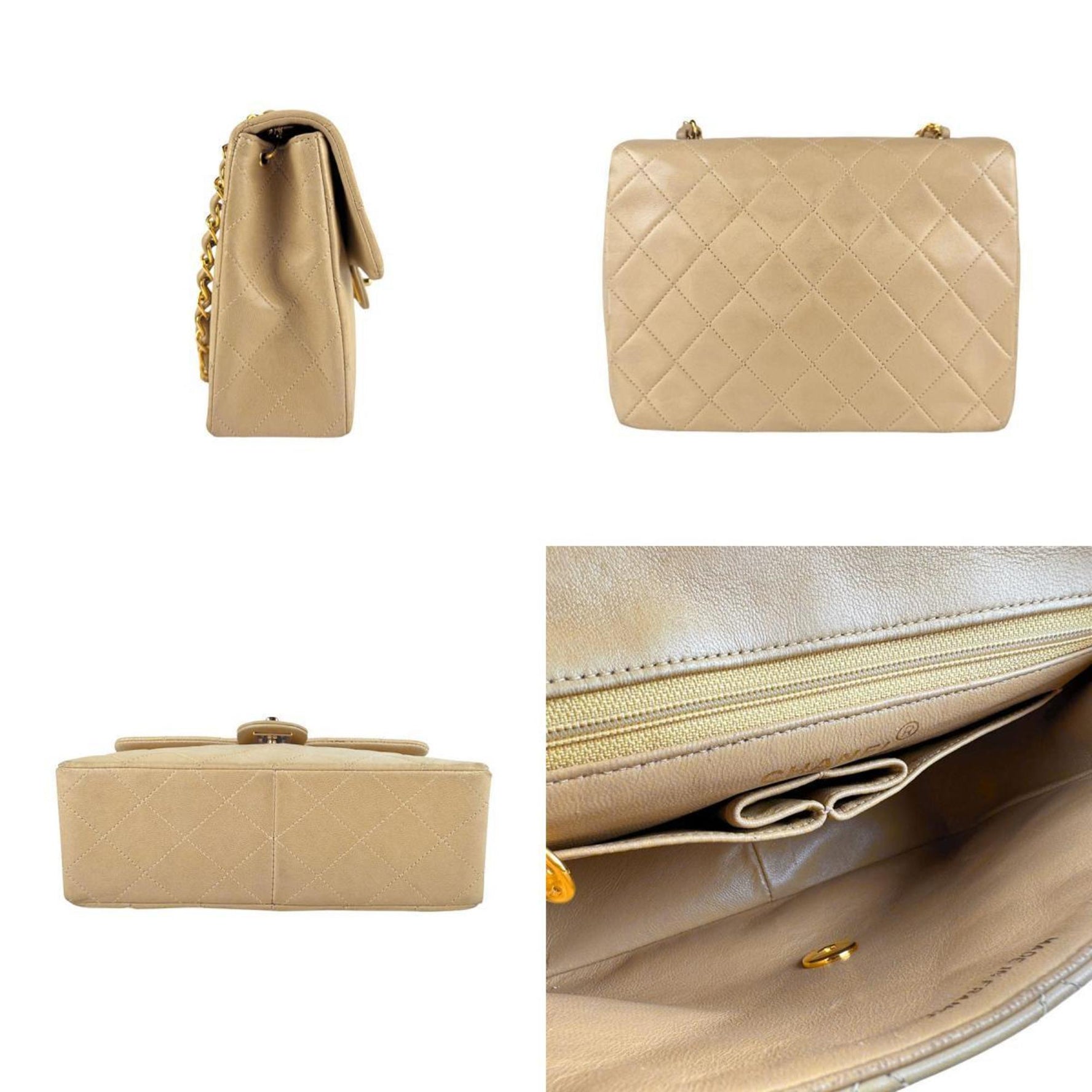 CHANEL Shoulder Bag Lambskin Gold