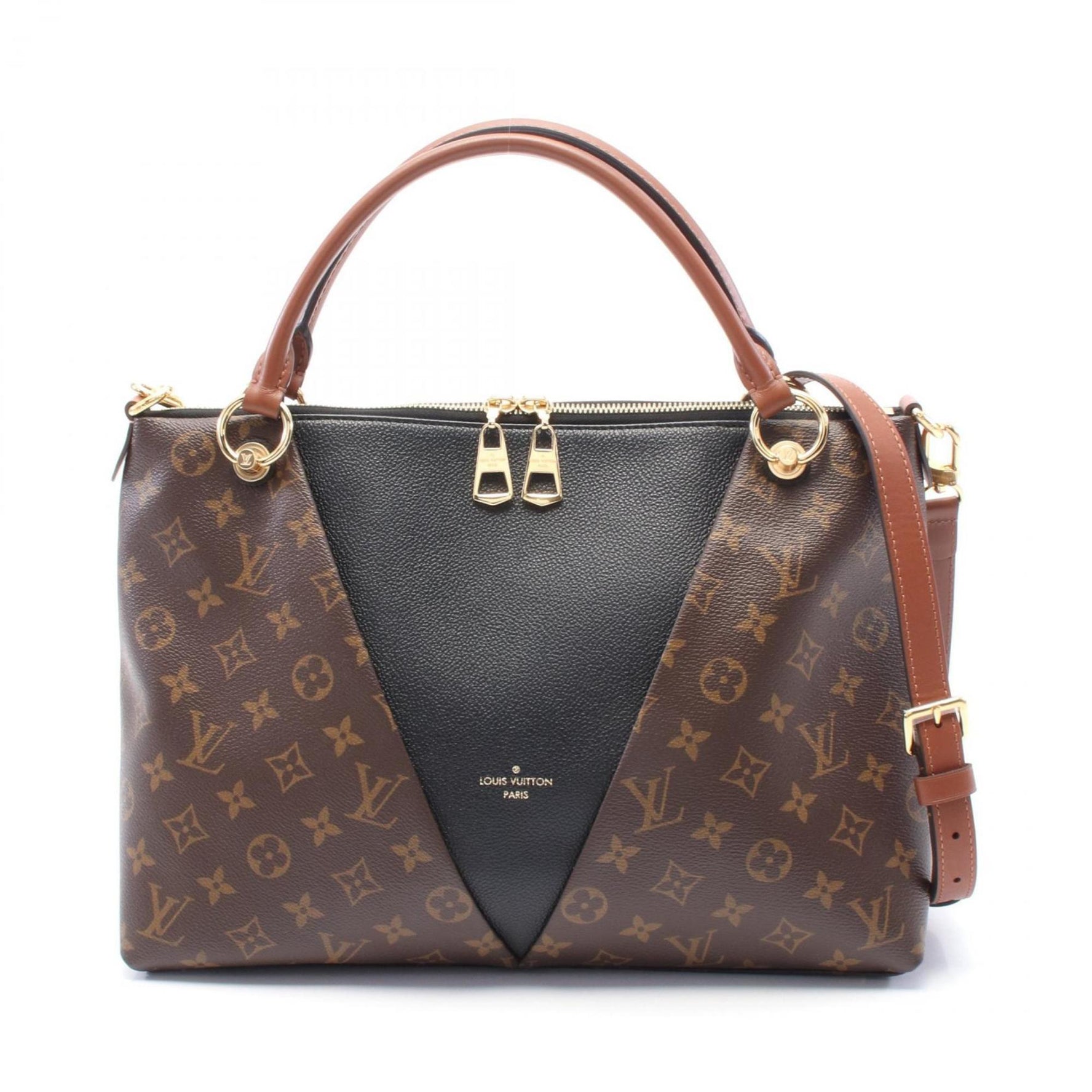 Louis Vuitton Monogram V Tote MM Handbag, Coated Canvas and Leather, Monogram, Black Brown