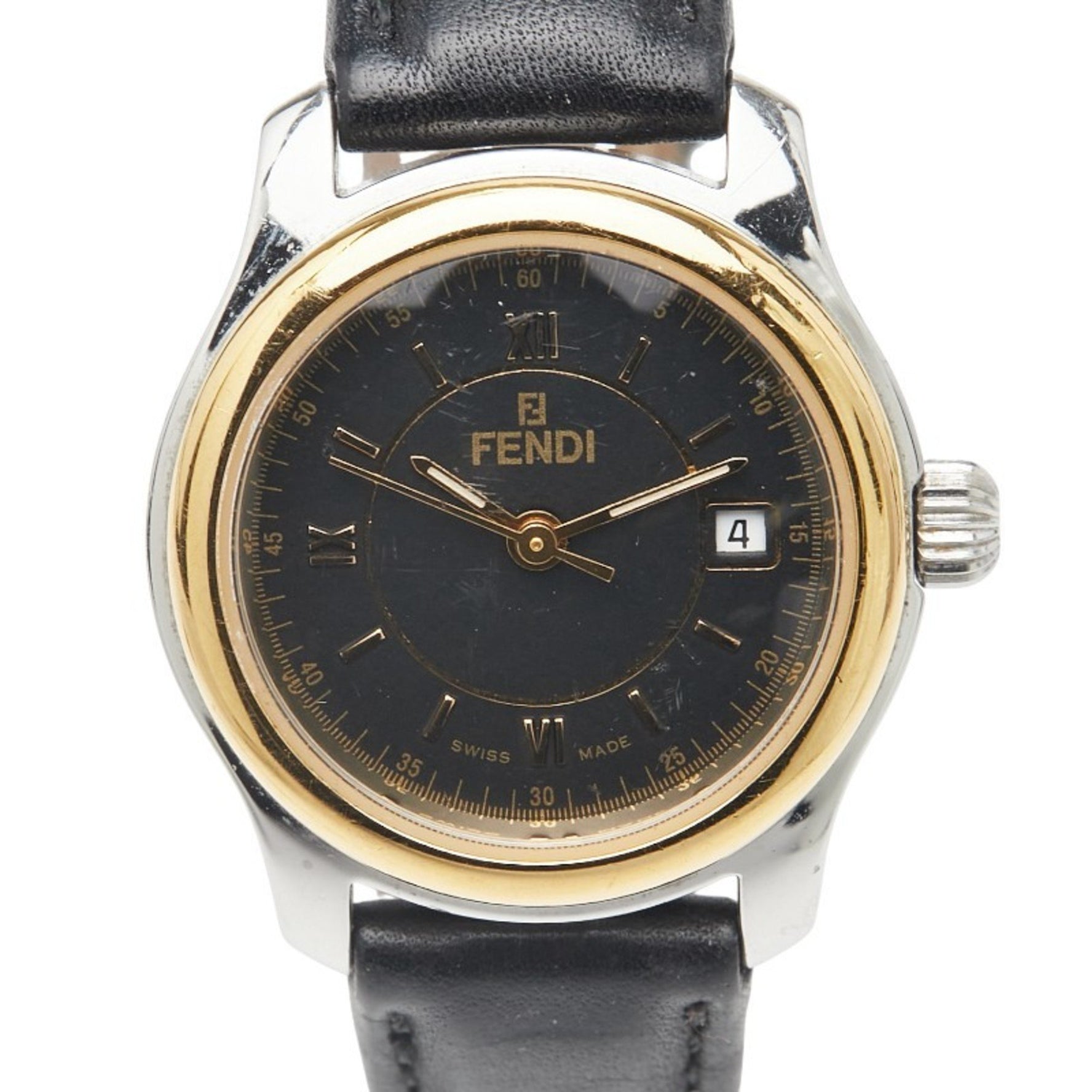 Fendi Watch, Quartz Movement, Black Dial, Stainless Steel, Leather