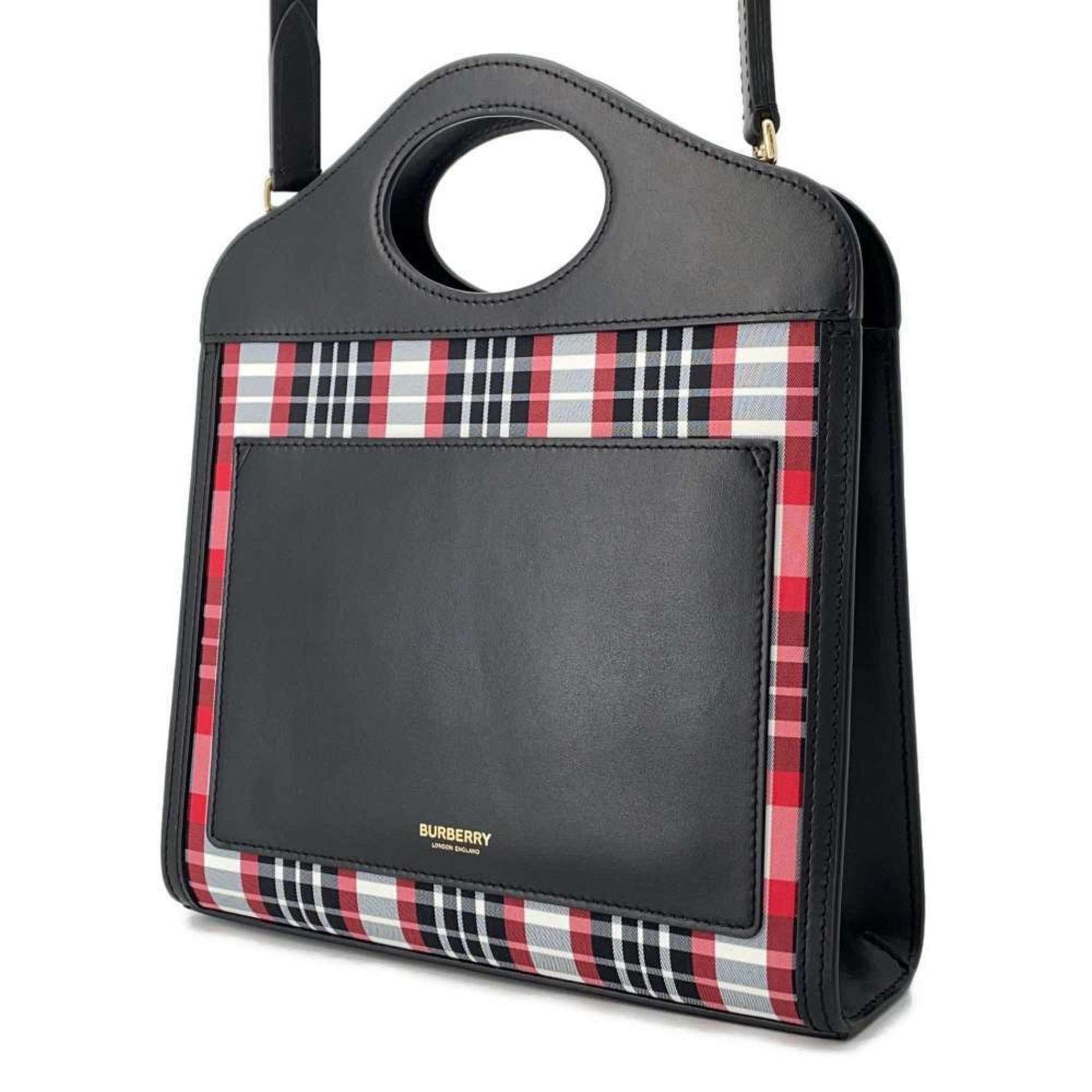 Burberry handbag pocket bag leather nylon BURBERRY 2way shoulder black
