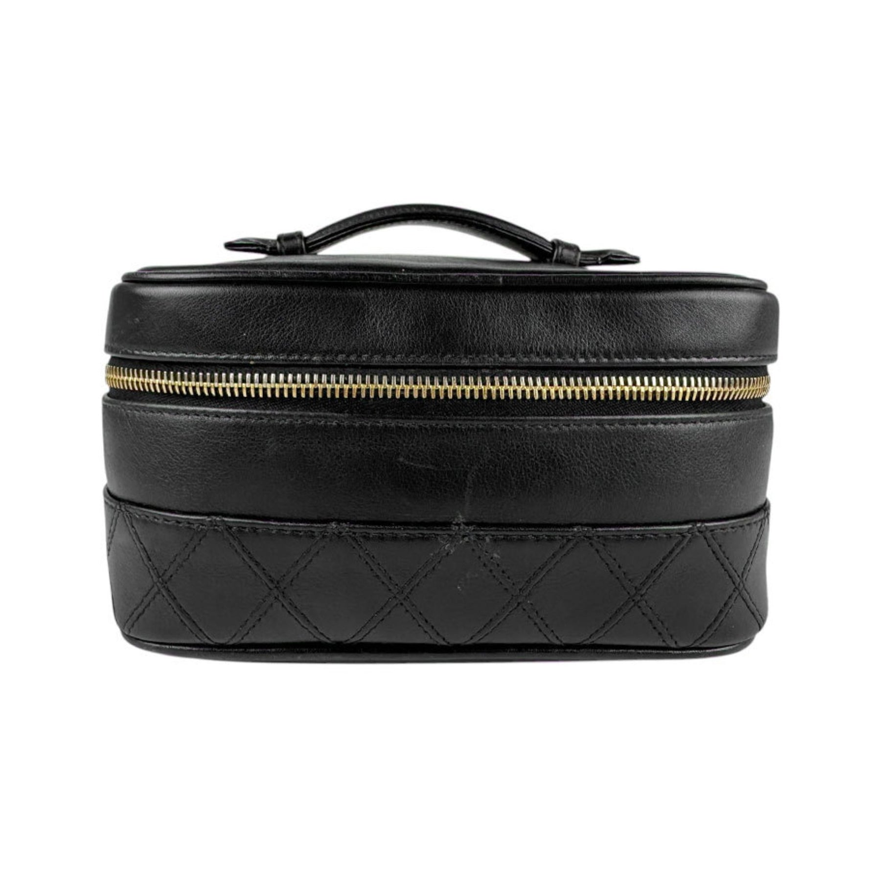 CHANEL Handbag Vanity Bag Bicolor Leather Black Women's A01618 n1147