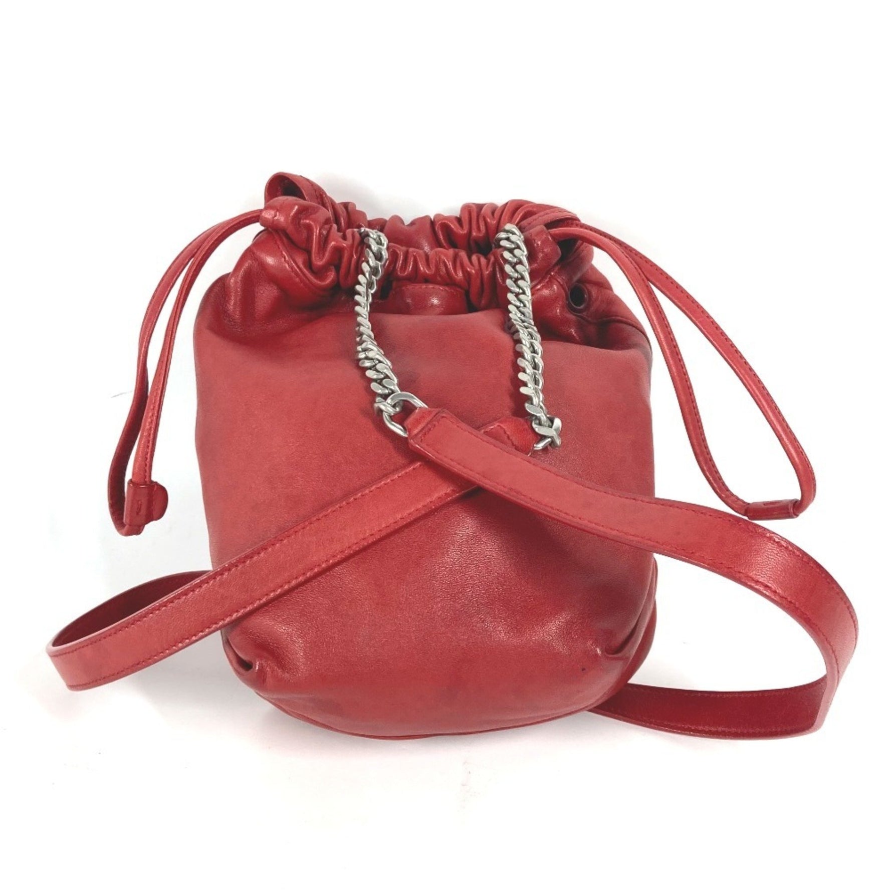 SAINT LAURENT Saint Laurent Paris Teddy Small Chain Pochette Shoulder Bag Leather Women's Red