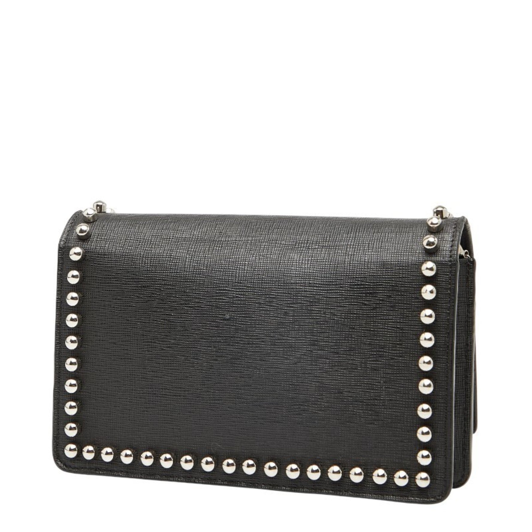 FENDI Carlito Studded Chain Shoulder Bag/Wallet Bag Leather