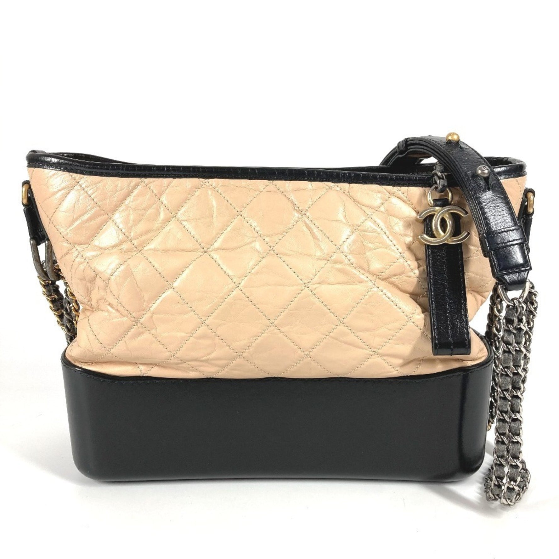 CHANEL Two-Tone Gabriel Matelasse Quilted Crossbody Chain Shoulder Bag in Beige Leather