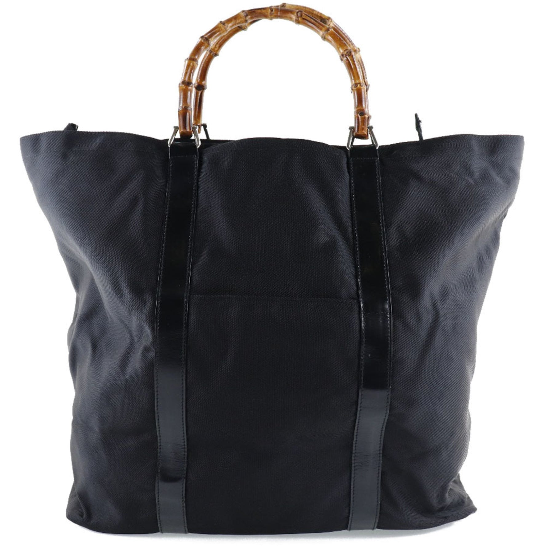 GUCCI Bamboo Bag 002-2058-0412-5 Nylon Canvas x Leather Black Unisex Tote