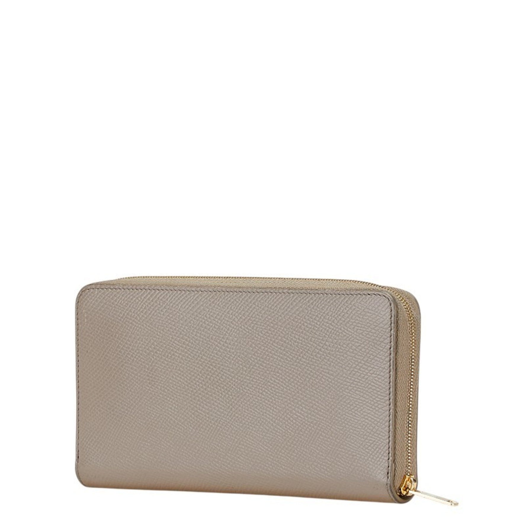 Celine round zipper long wallet in greige and beige leather .