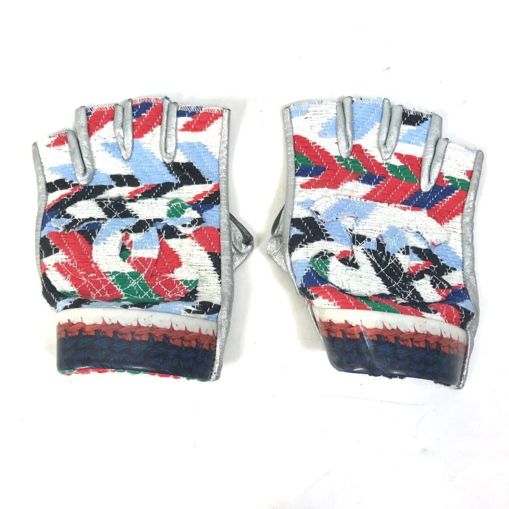 CHANEL CC Coco Mark Airline Fingerless Leather Gloves, Silver