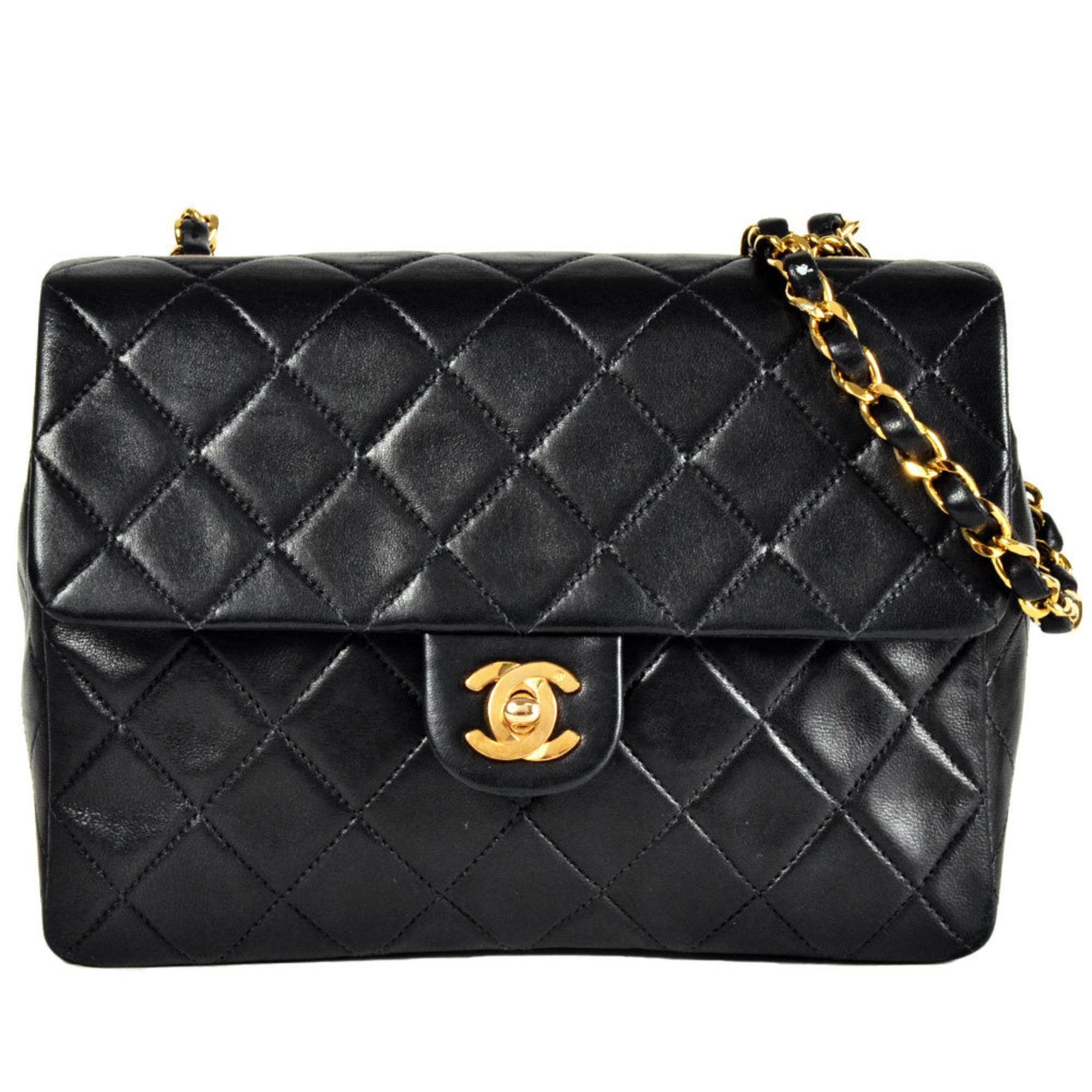 CHANEL Mini Matelasse 20 Single Flap Chain Shoulder Bag Lambskin Black