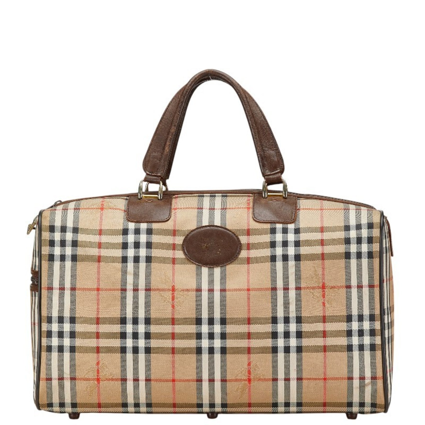Burberry Nova Check Shadow Horse Boston Bag Travel Beige Brown Canvas Leather Women's BURBERRY