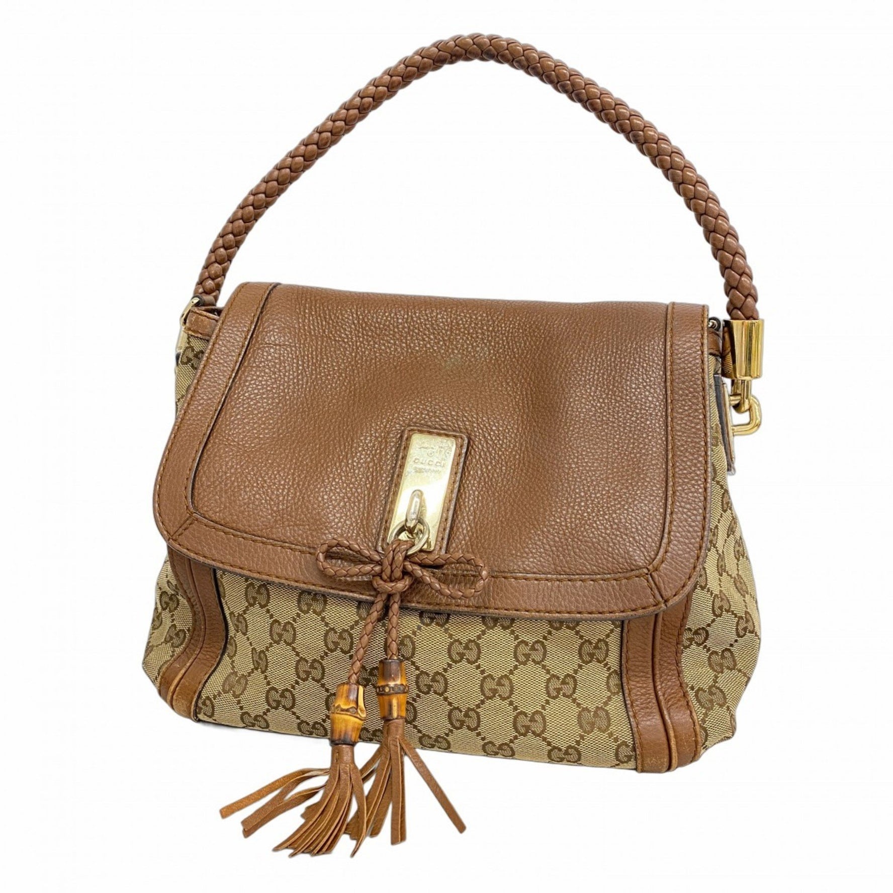 Gucci GG Canvas Bella Shoulder Bag Leather Brown Women's