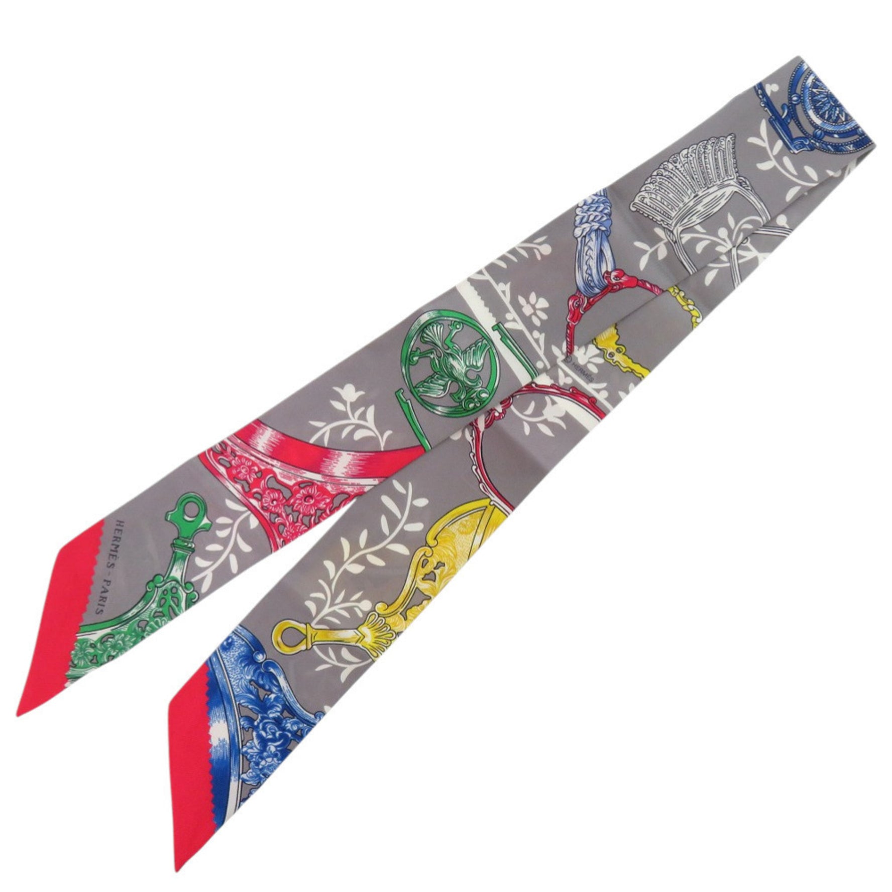 Hermès Twilly Stirrup Remix Silk Gris Asier Rouge Scarf Muffler 0187 HERMES
