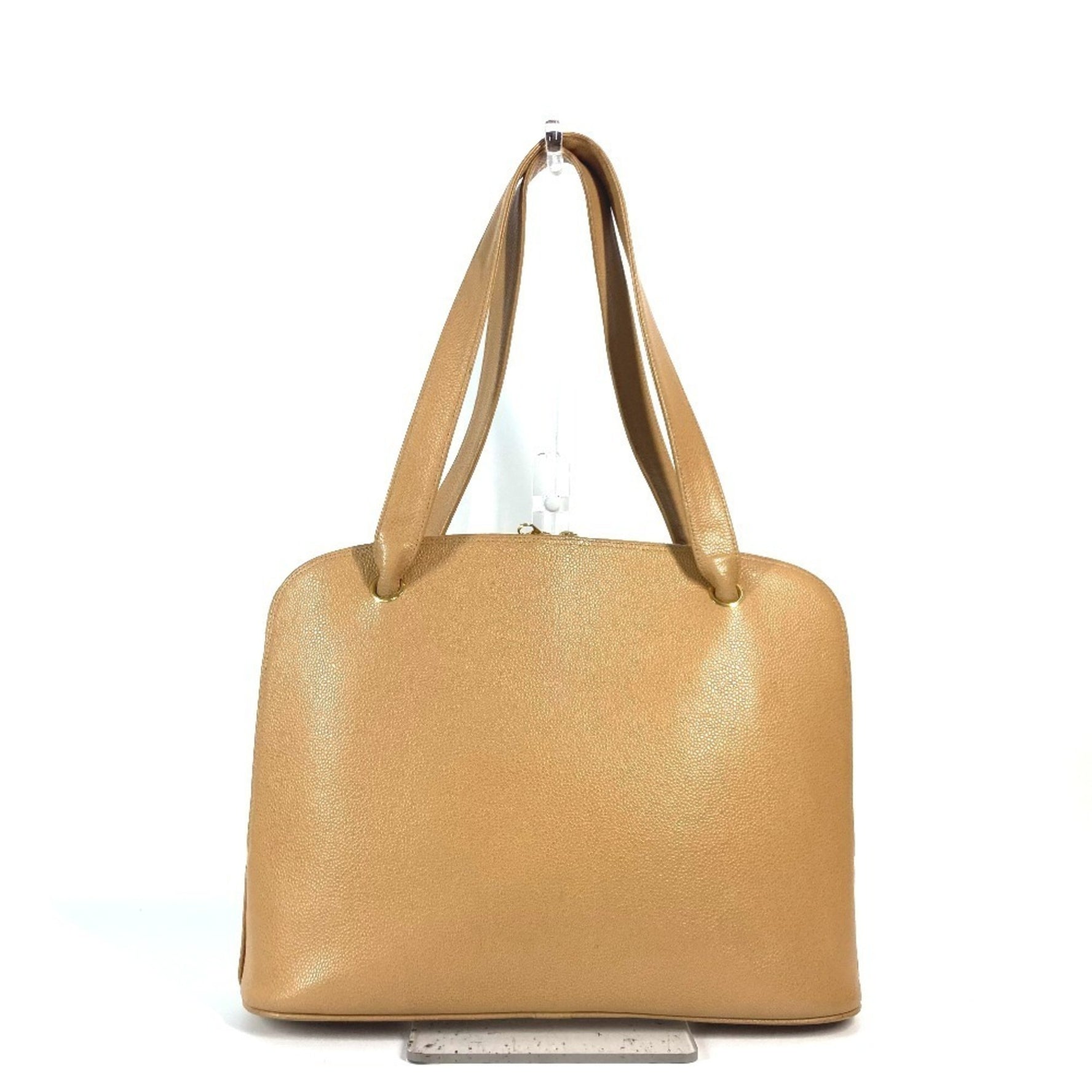 CHANEL Vintage CC Coco Mark Bag Shoulder Tote Caviar Skin Women's Beige