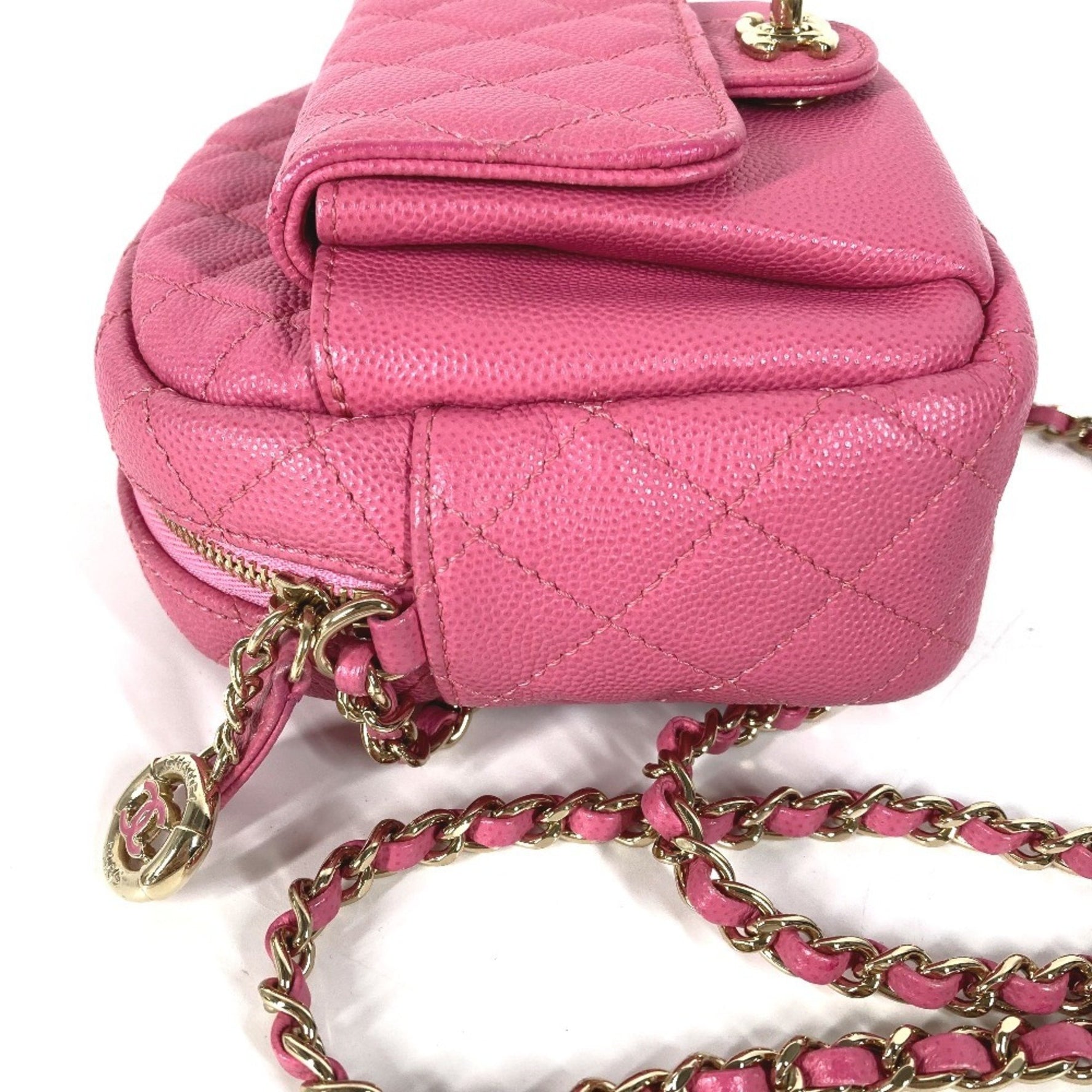 CHANEL Matelasse Quilted Chain Bag with Coco Mark, Pochette Shoulder Bag, Caviar Skin, Pink