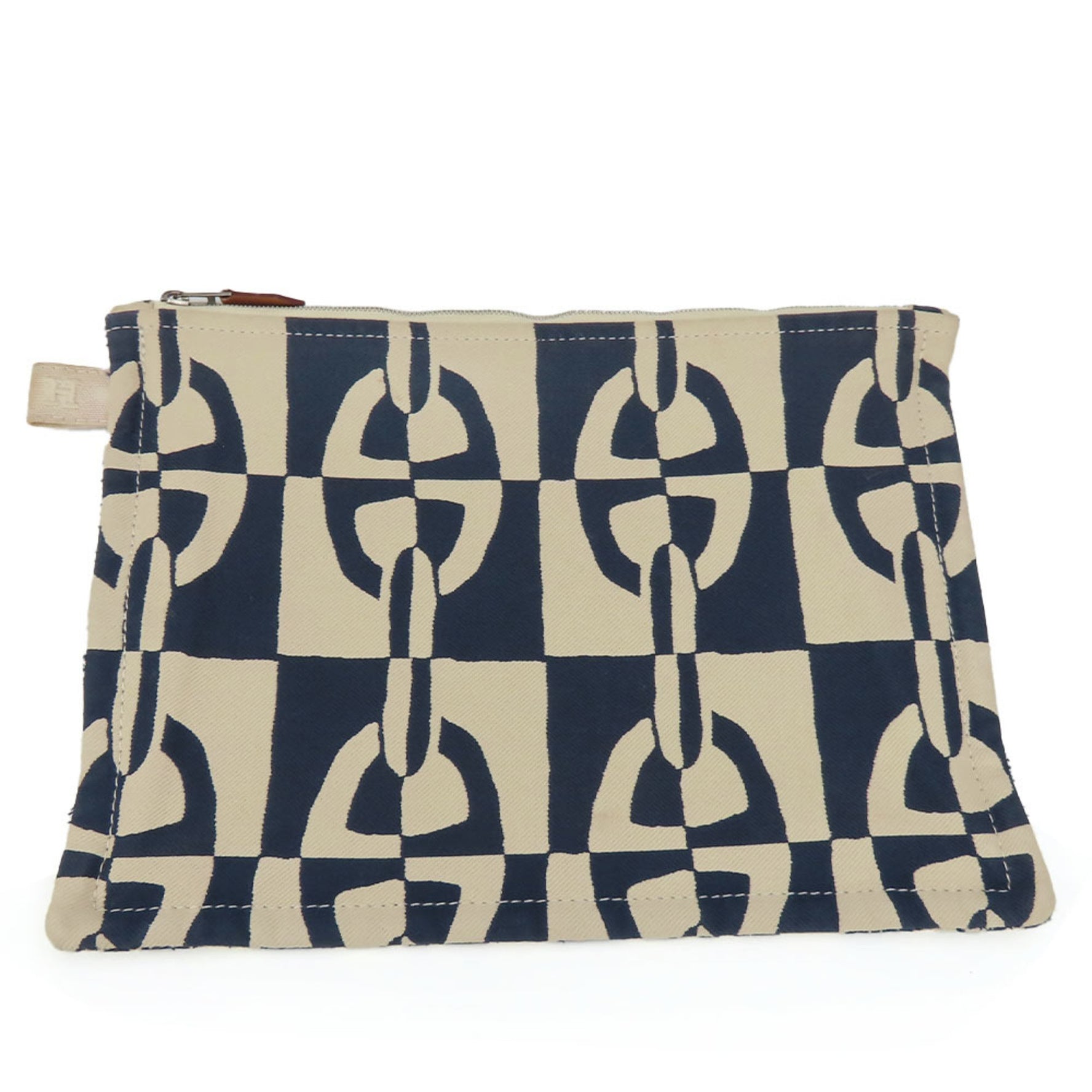 Hermes Pouch Truss Flat GM Chaine d'Ancre Canvas Navy Ivory Clutch Bag Women's HERMES