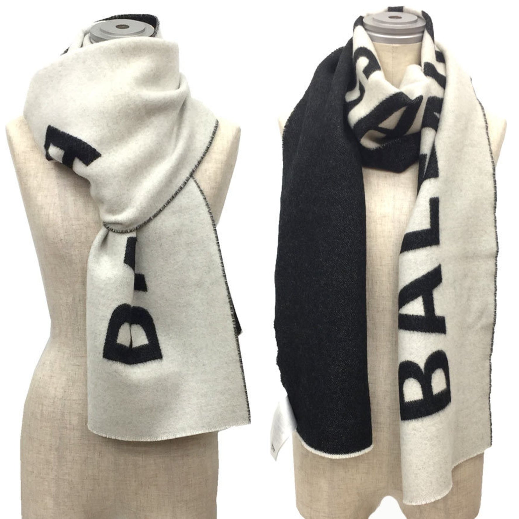 BALENCIAGA Marco Scarf Wool Black x White aq10559