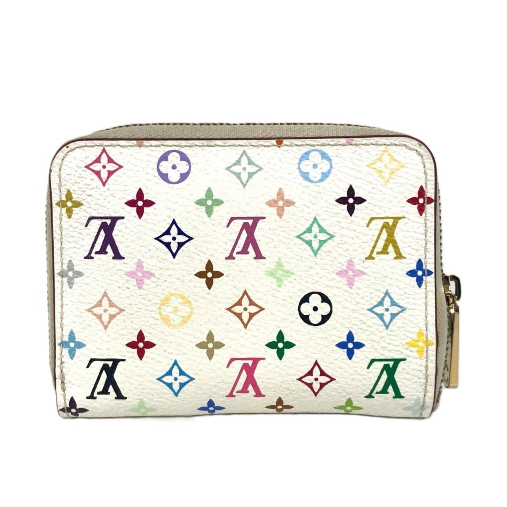 Louis Vuitton Monogram Multicolor Zippy Coin Purse Wallet Round Zipper Wallet/Coin Case Canvas Rich White