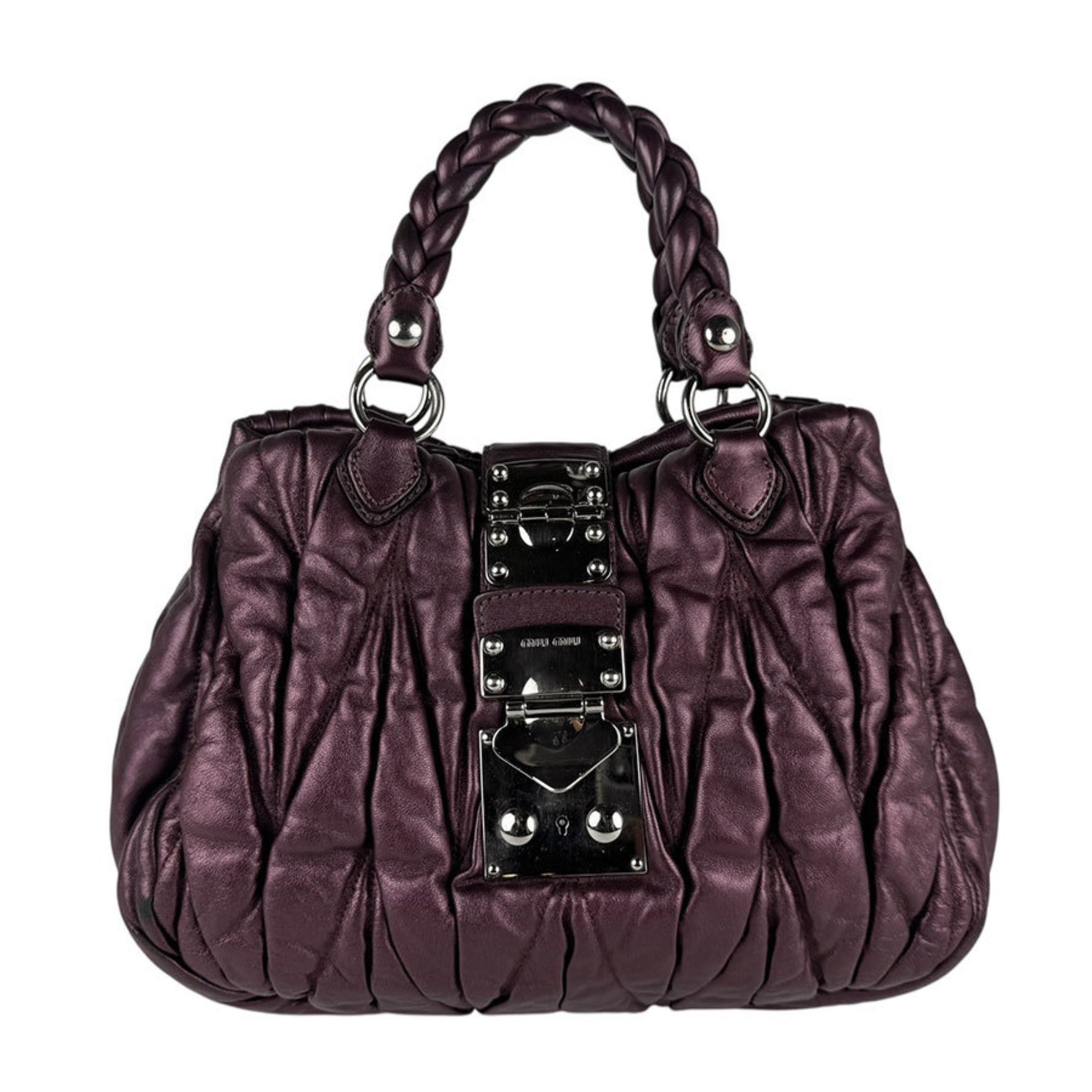 Miu Miu Miu handbag shoulder bag in metallic purple leather for women, z6682