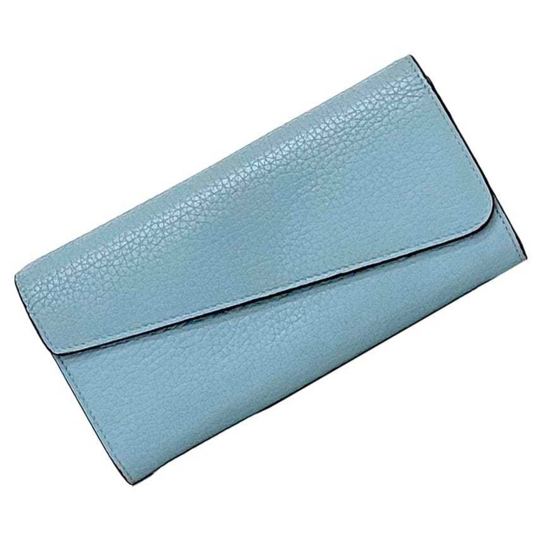Christian Dior Bi-fold Long Wallet Light Blue Diorissimo Rencontre Leather Flap